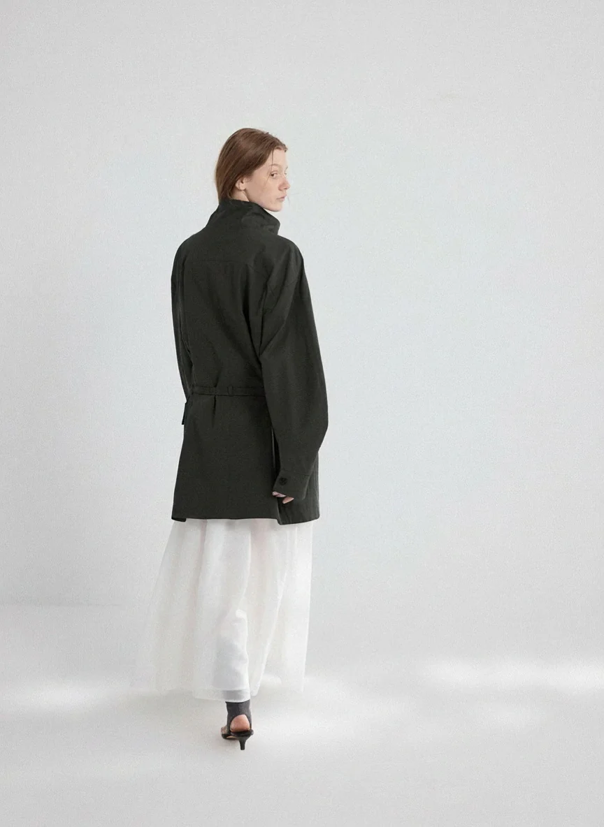 Tencel Stand-Collar Belted Trench - Image 6