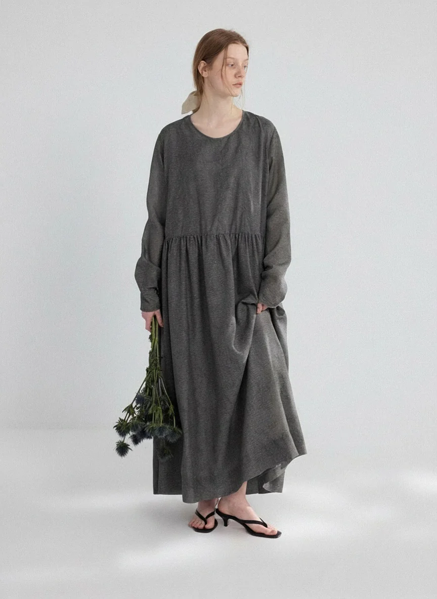 Tencel Textured Drop-Waist Maxi Dress