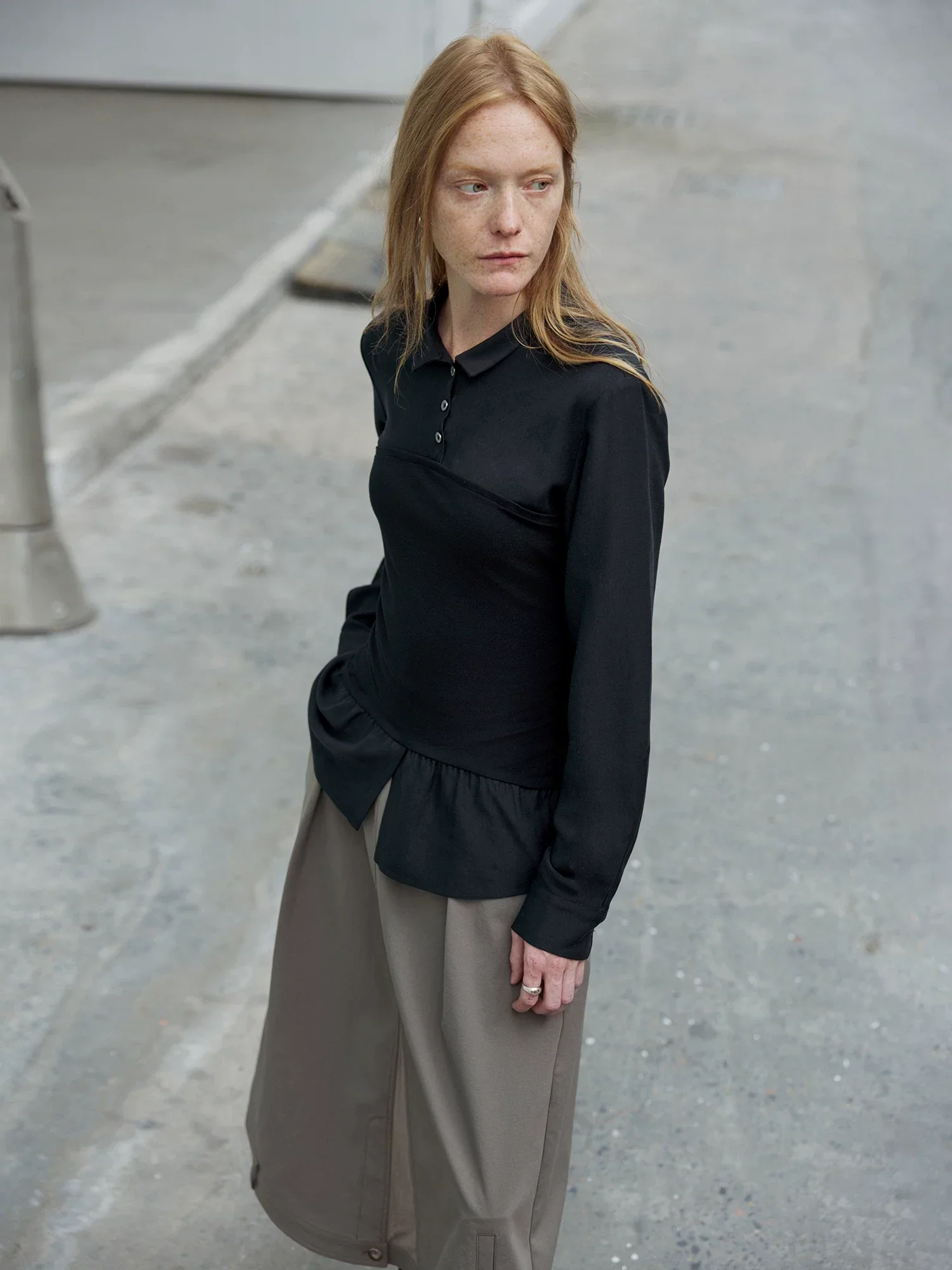 Tencel Wool Peplum Polo Top - Image 4