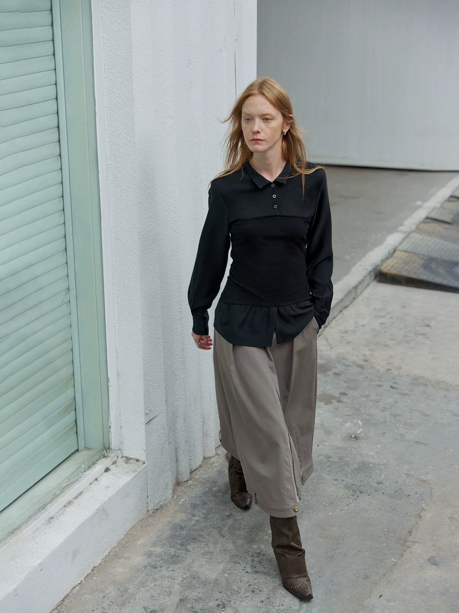 Tencel Wool Peplum Polo Top - Image 5