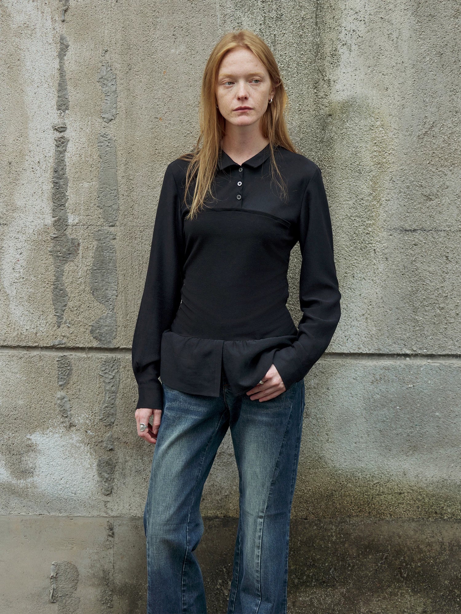 Tencel Wool Peplum Polo Top - Image 6
