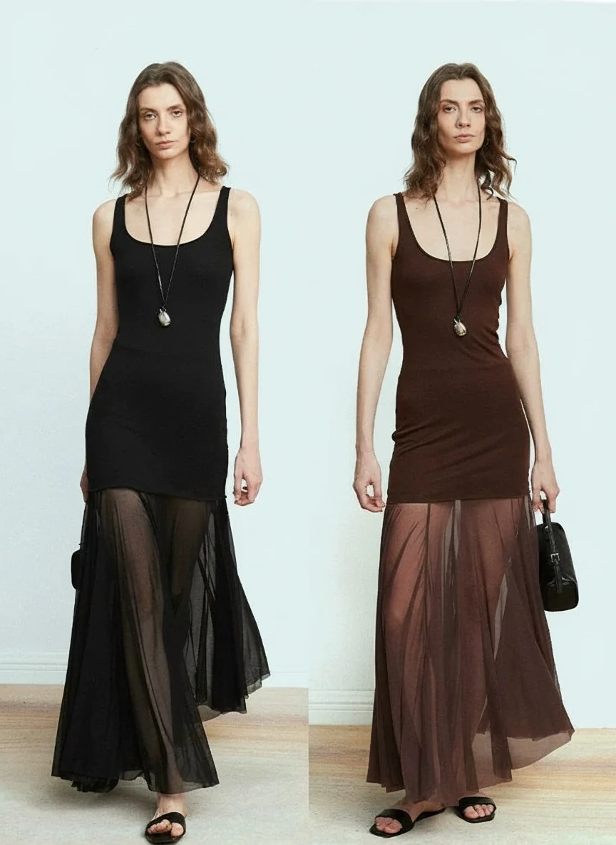 Tencel Wool Tank & Mesh Skirt Set