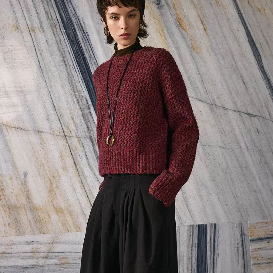 Textured Burgundy Knit Sweater - Image 2
