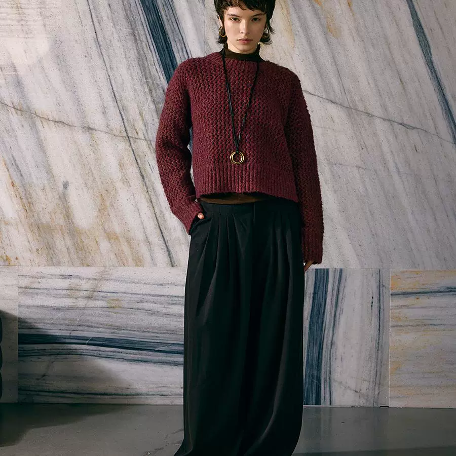 Textured Burgundy Knit Sweater - Image 3
