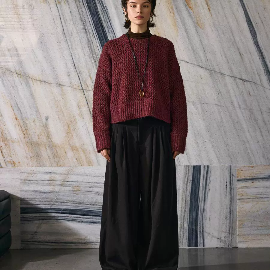 Textured Burgundy Knit Sweater - Image 4