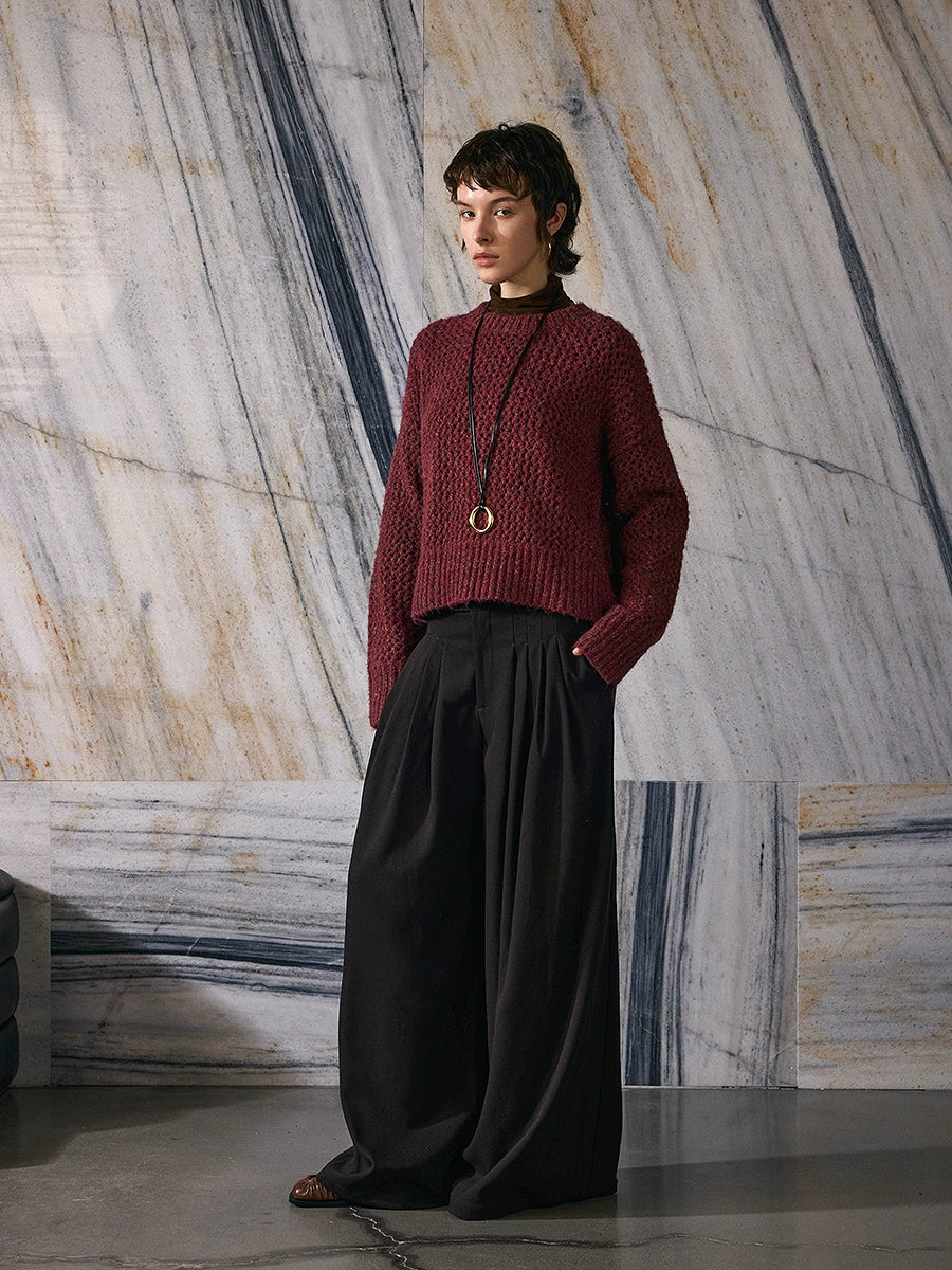 Textured Burgundy Knit Sweater - Image 5