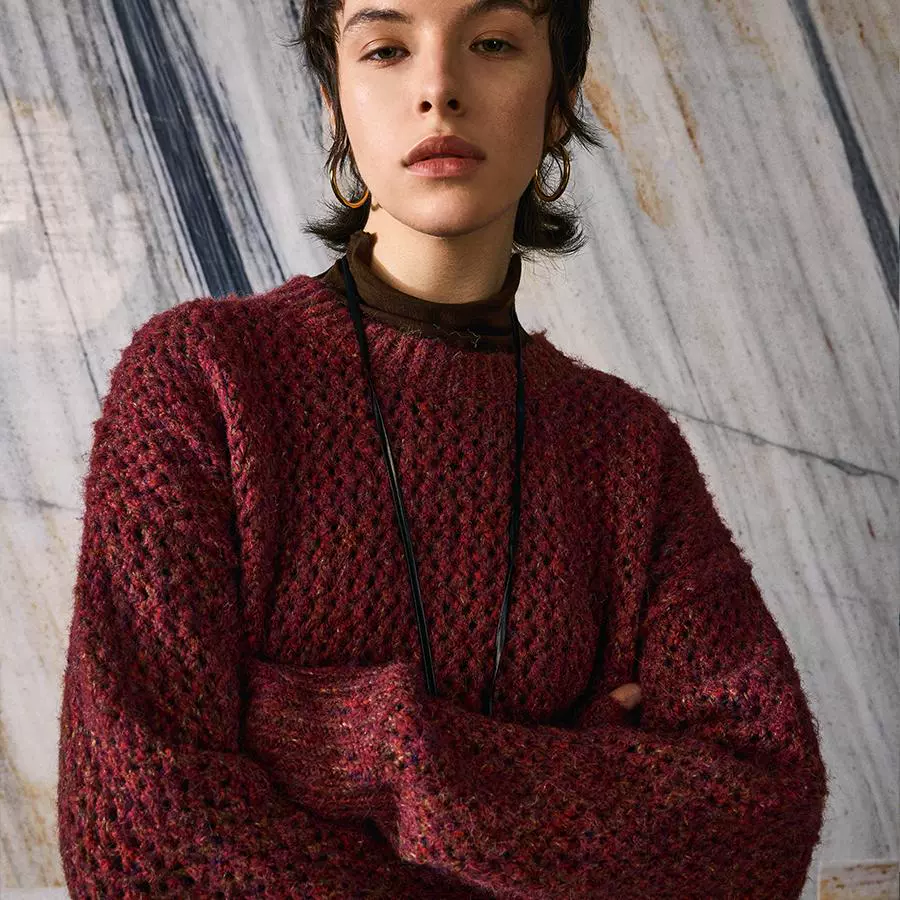 Textured Burgundy Knit Sweater - Image 6