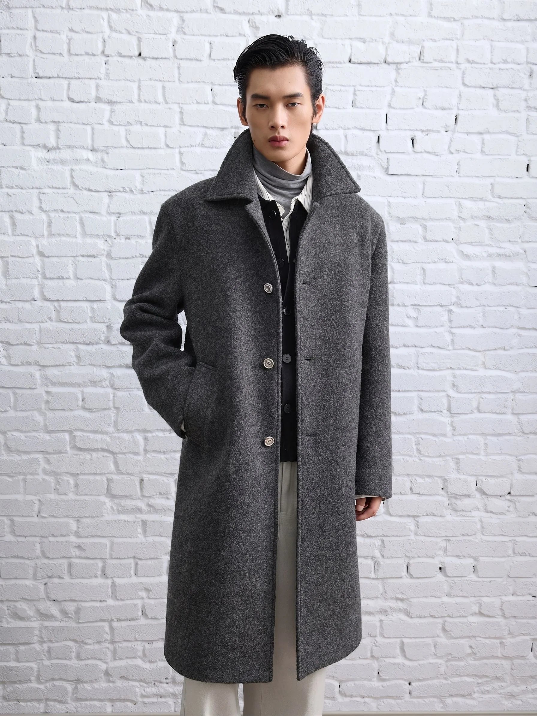 Textured Charcoal Overcoat - Image 2