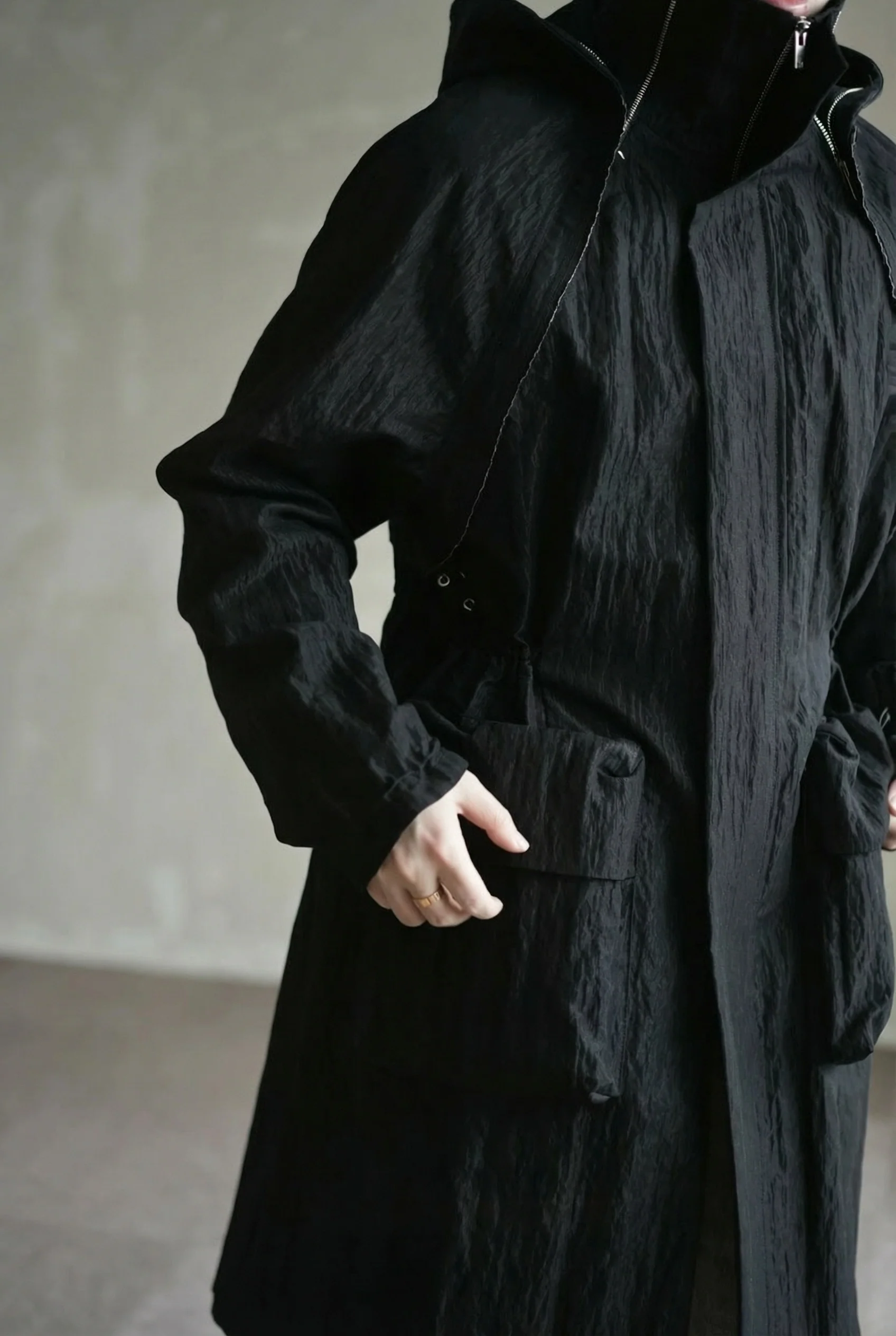 Textured Cotton-Nylon Three-Zip Hooded Coat