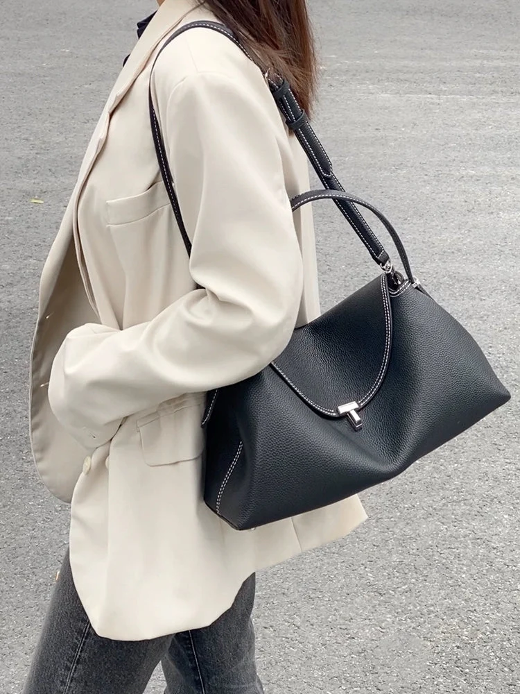 Textured Cowhide Shoulder Bag - Image 6