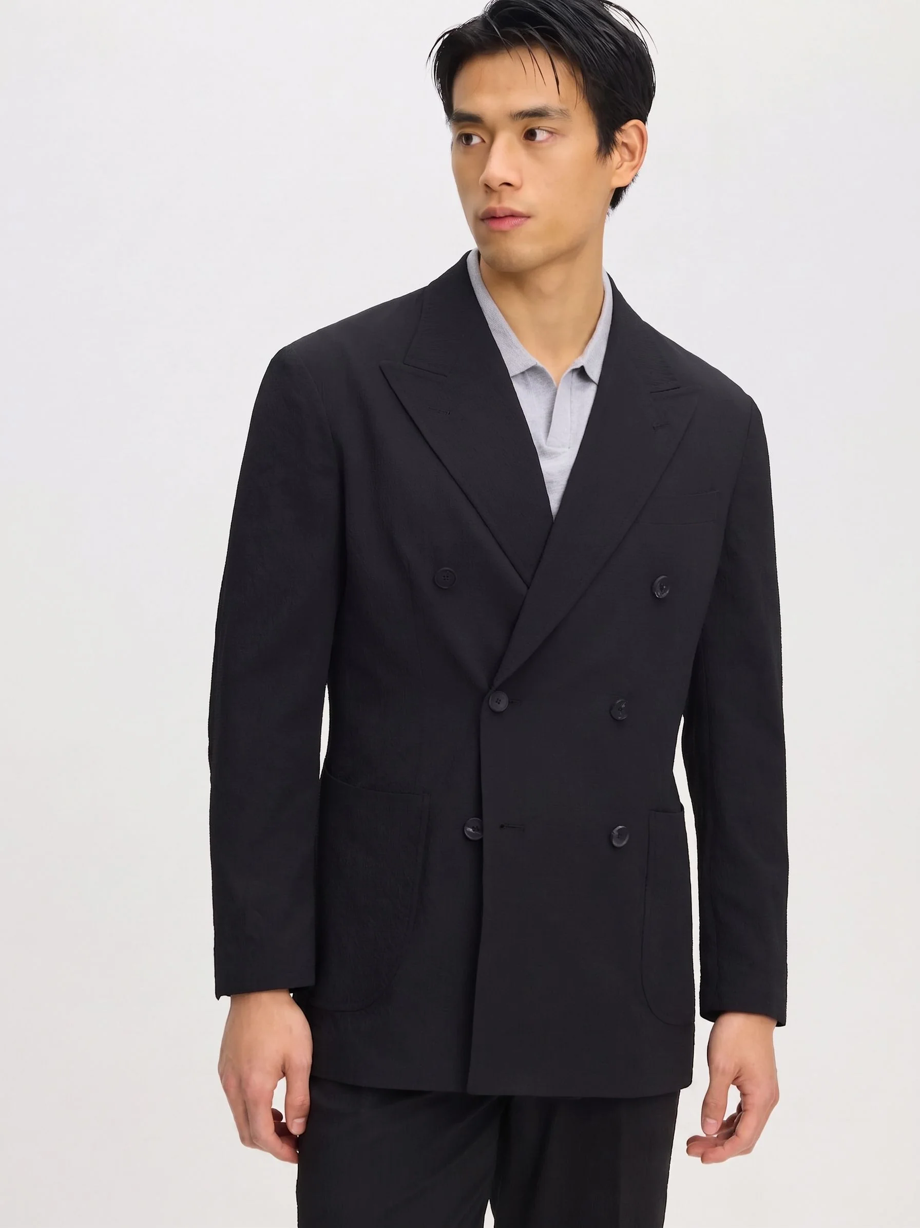 Textured Double-Breasted Blazer