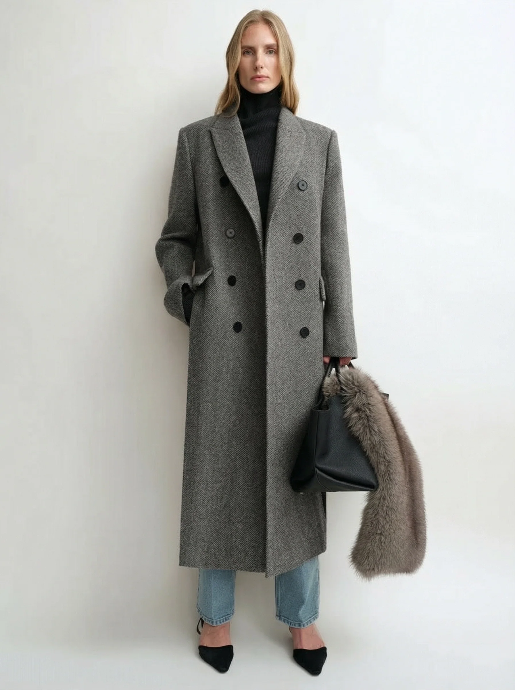 Textured Double-Breasted Coat - Image 4