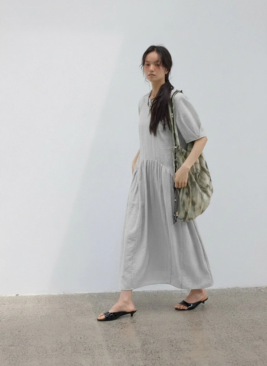 Textured Drop-Waist Short-Sleeve Dress - Image 2