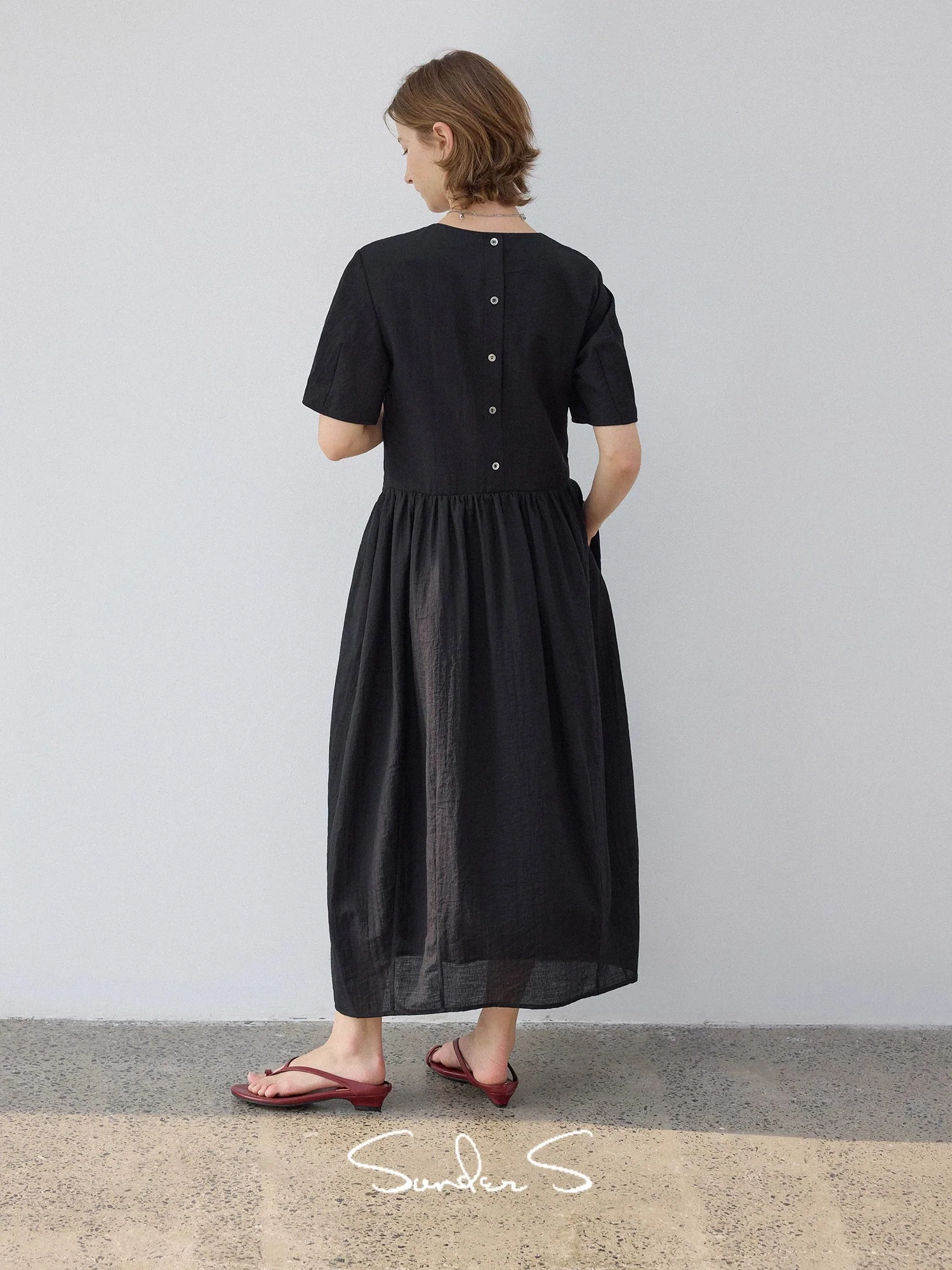 Textured Drop-Waist Short-Sleeve Dress - Image 3