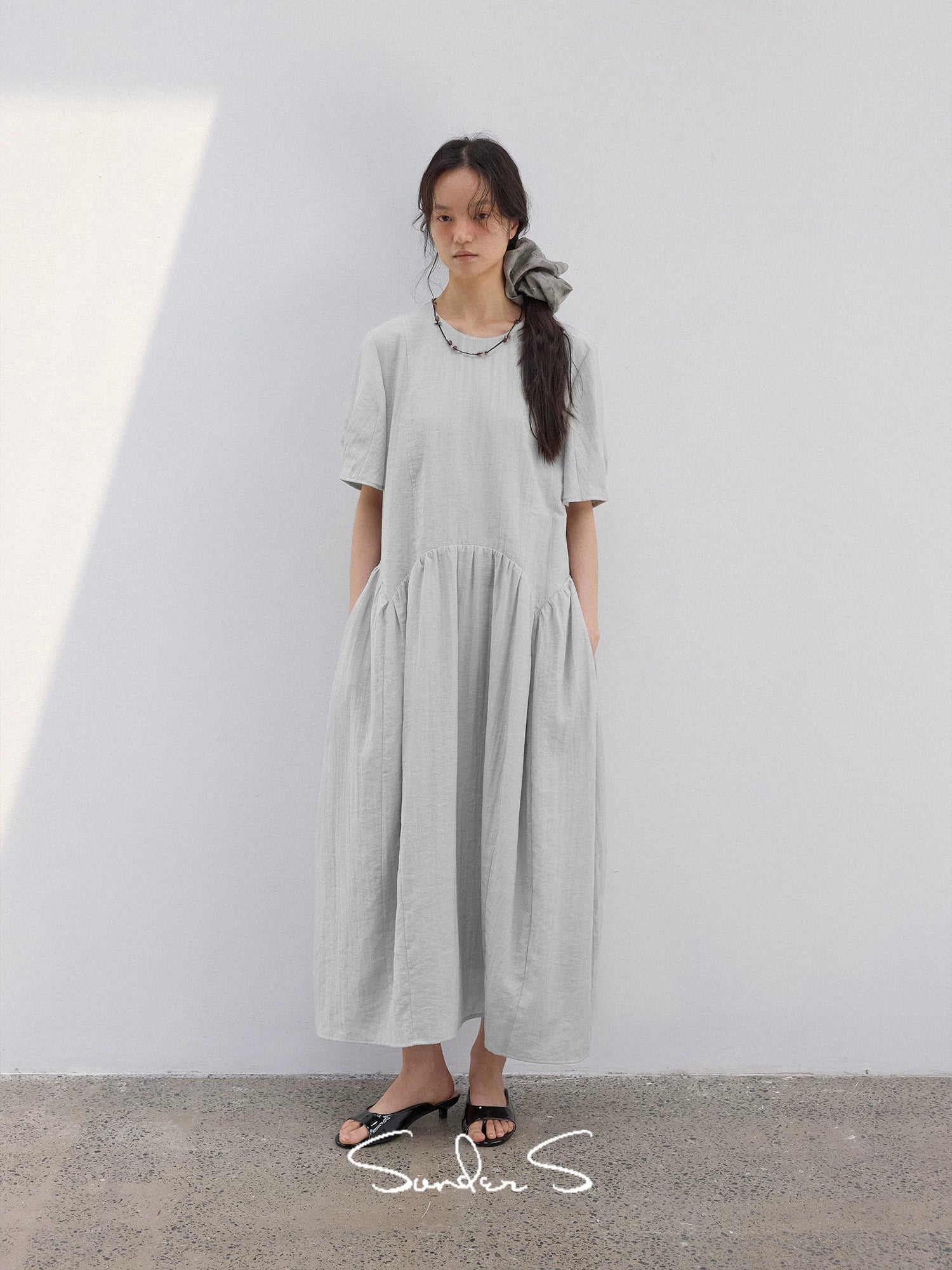 Textured Drop-Waist Short-Sleeve Dress - Image 5