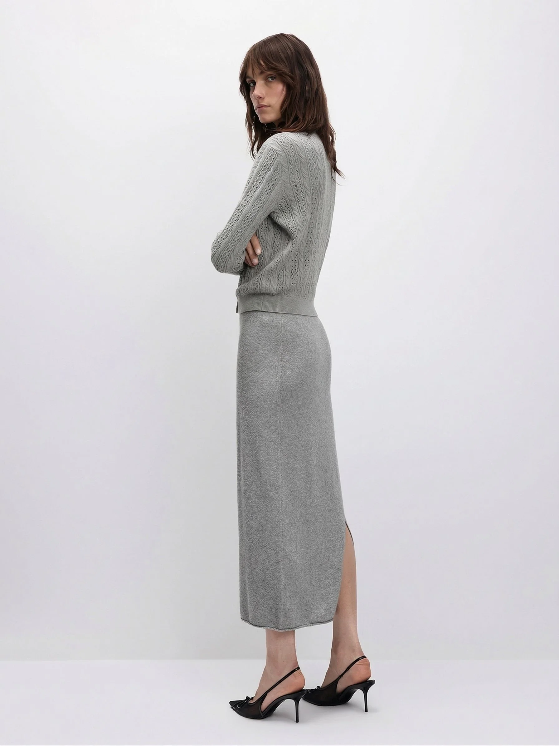 Textured Knit Midi Skirt - Image 4