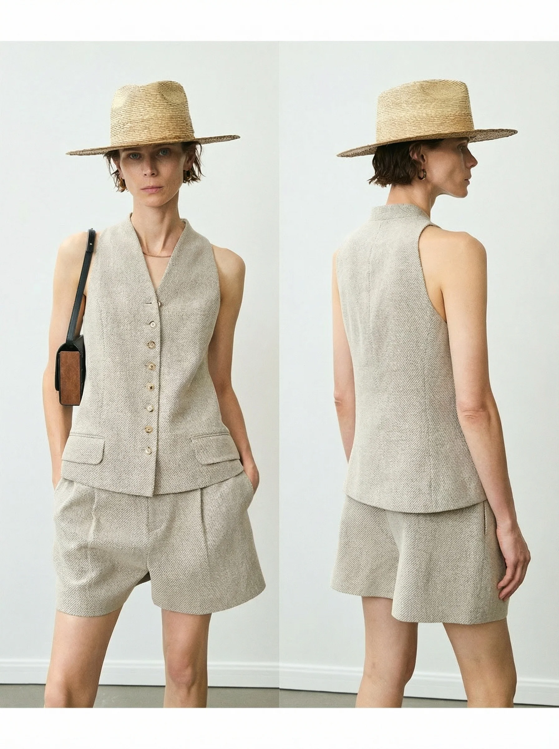 Textured Linen Vest & Shorts Set - Image 2