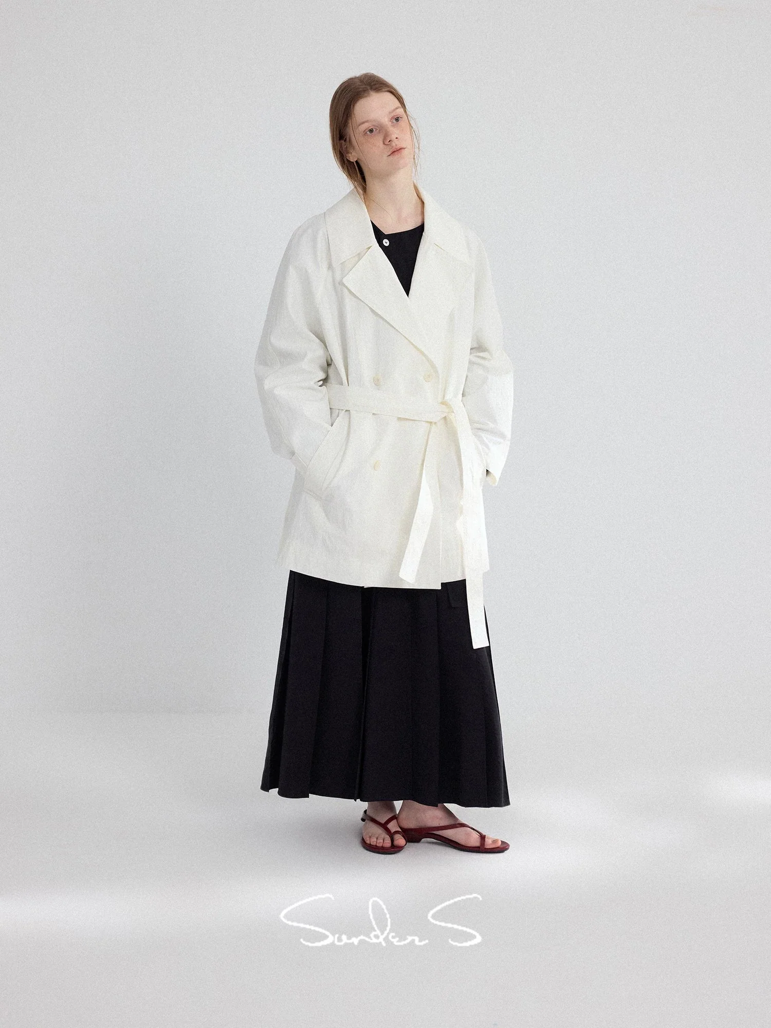 Textured Mid-Length Double-Breasted Trench Coat - Image 2