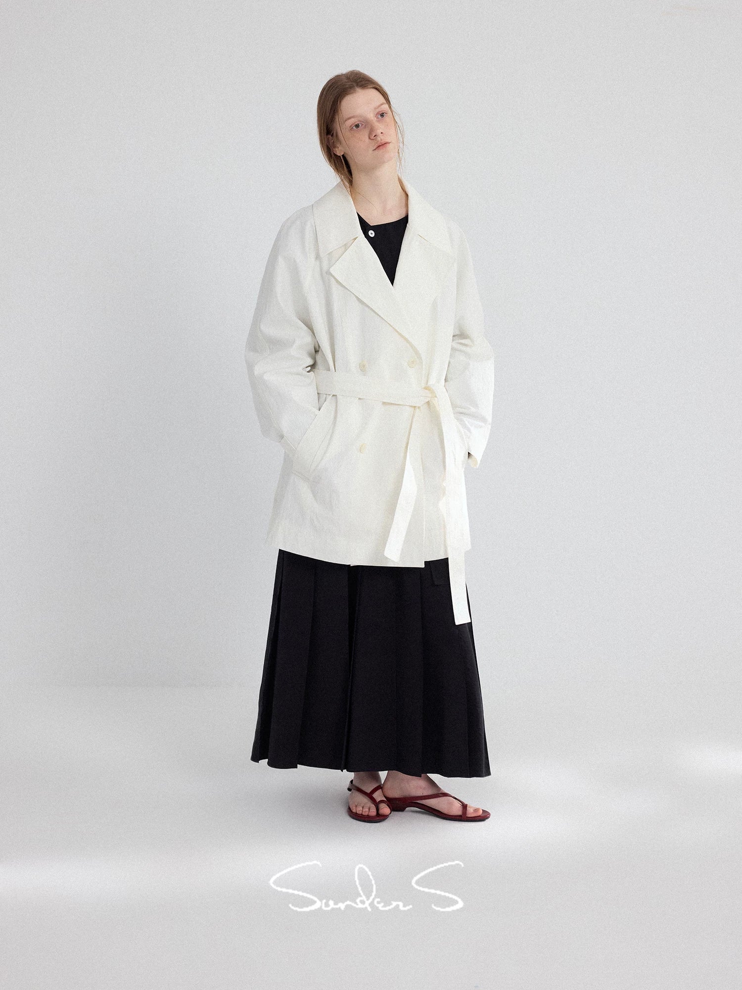 Textured Mid-Length Double-Breasted Trench Coat - Image 3