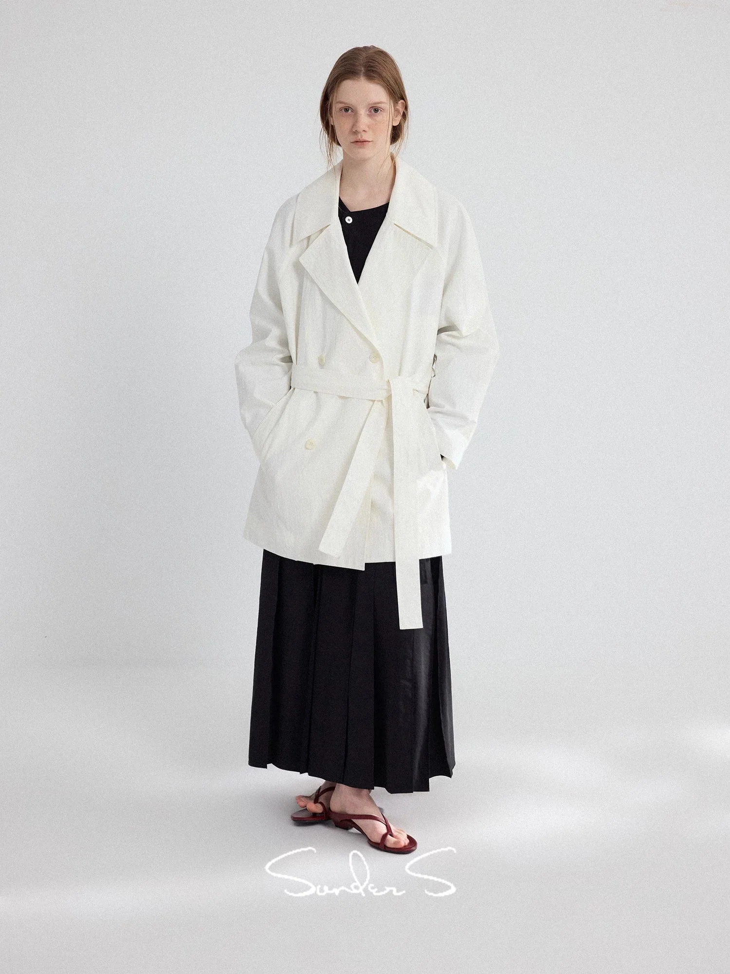 Textured Mid-Length Double-Breasted Trench Coat - Image 4