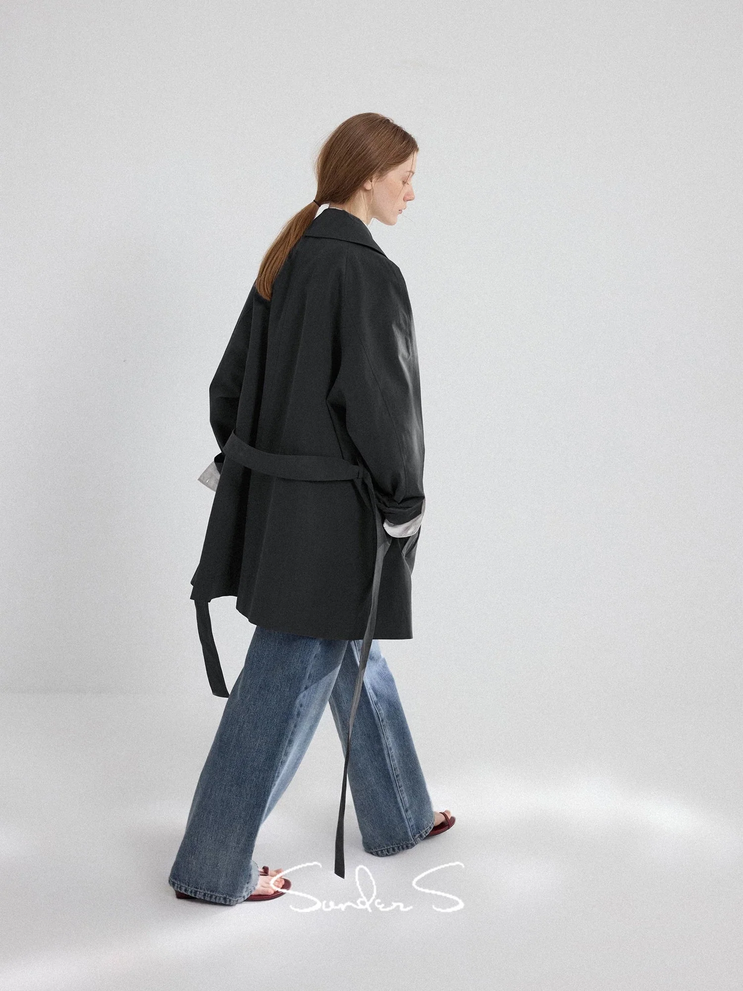 Textured Mid-Length Double-Breasted Trench Coat - Image 5