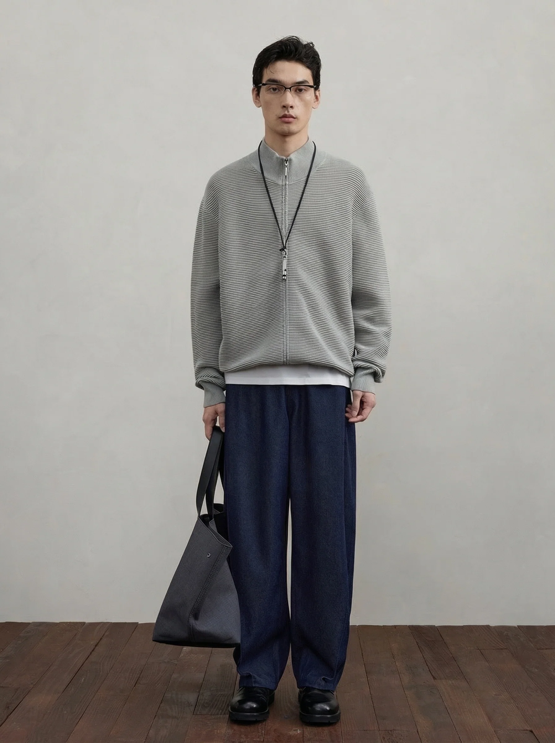 Textured Mock‑Neck Zip Cardigan - Image 2