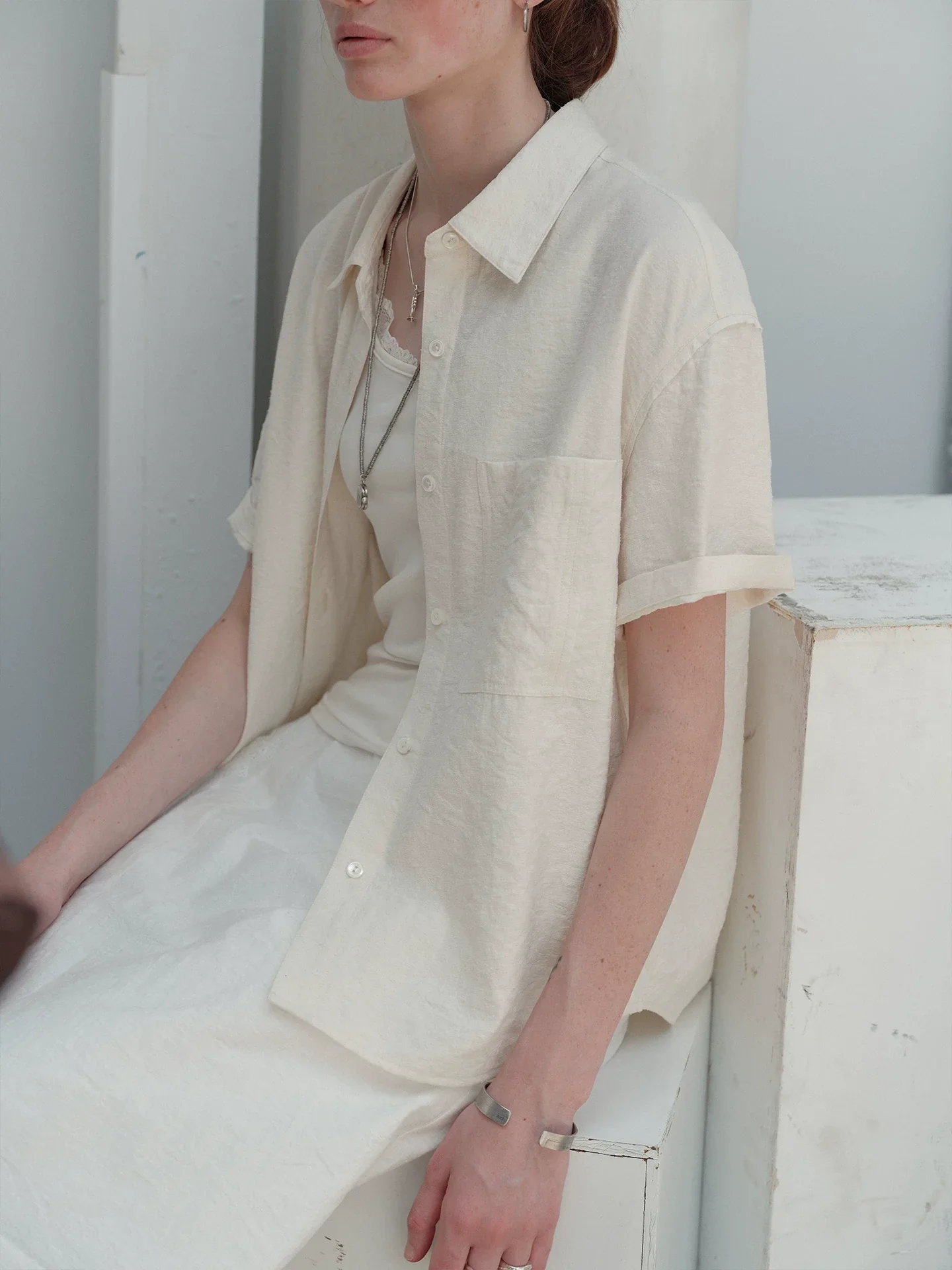 Textured Mulberry Silk Short-Sleeve Shirt - Image 2