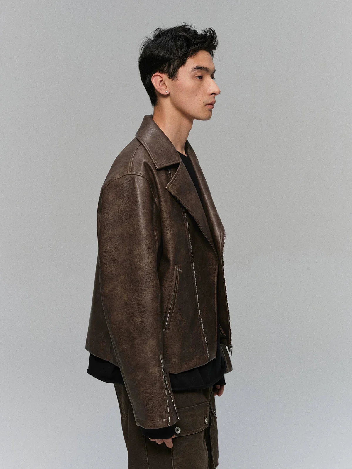 Textured PU Moto Jacket - Image 3
