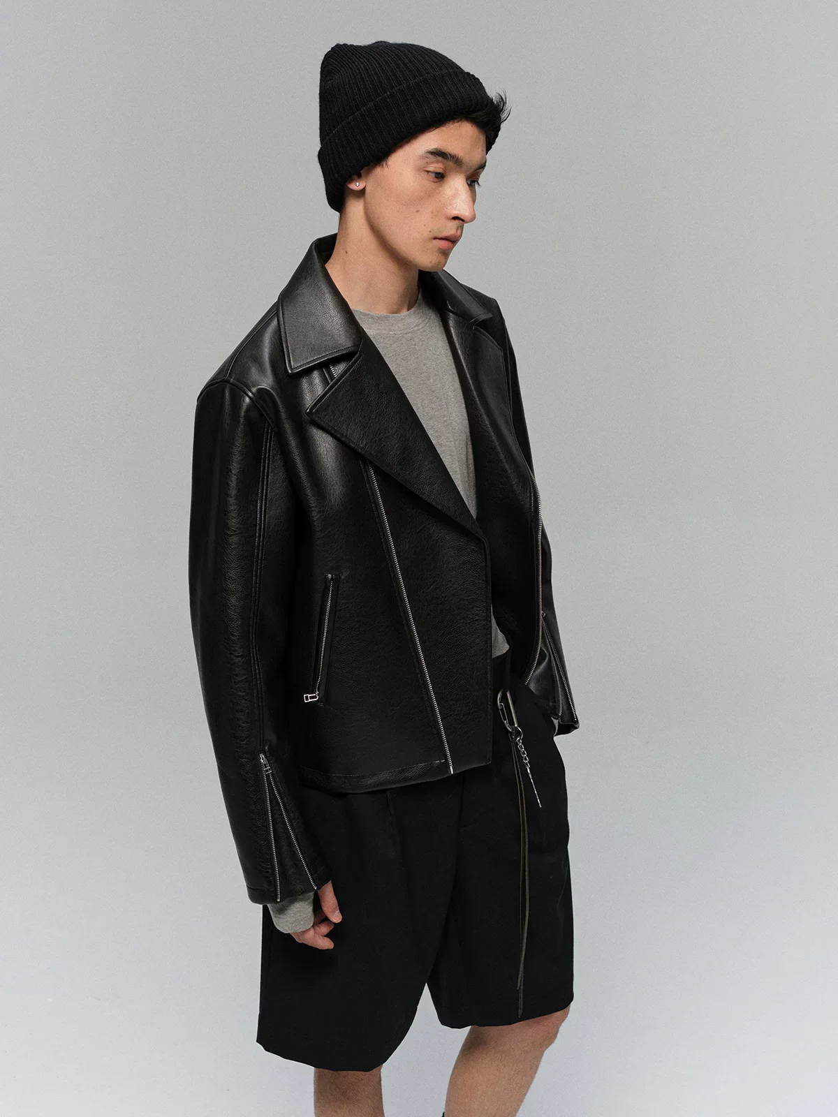 Textured PU Moto Jacket - Image 5