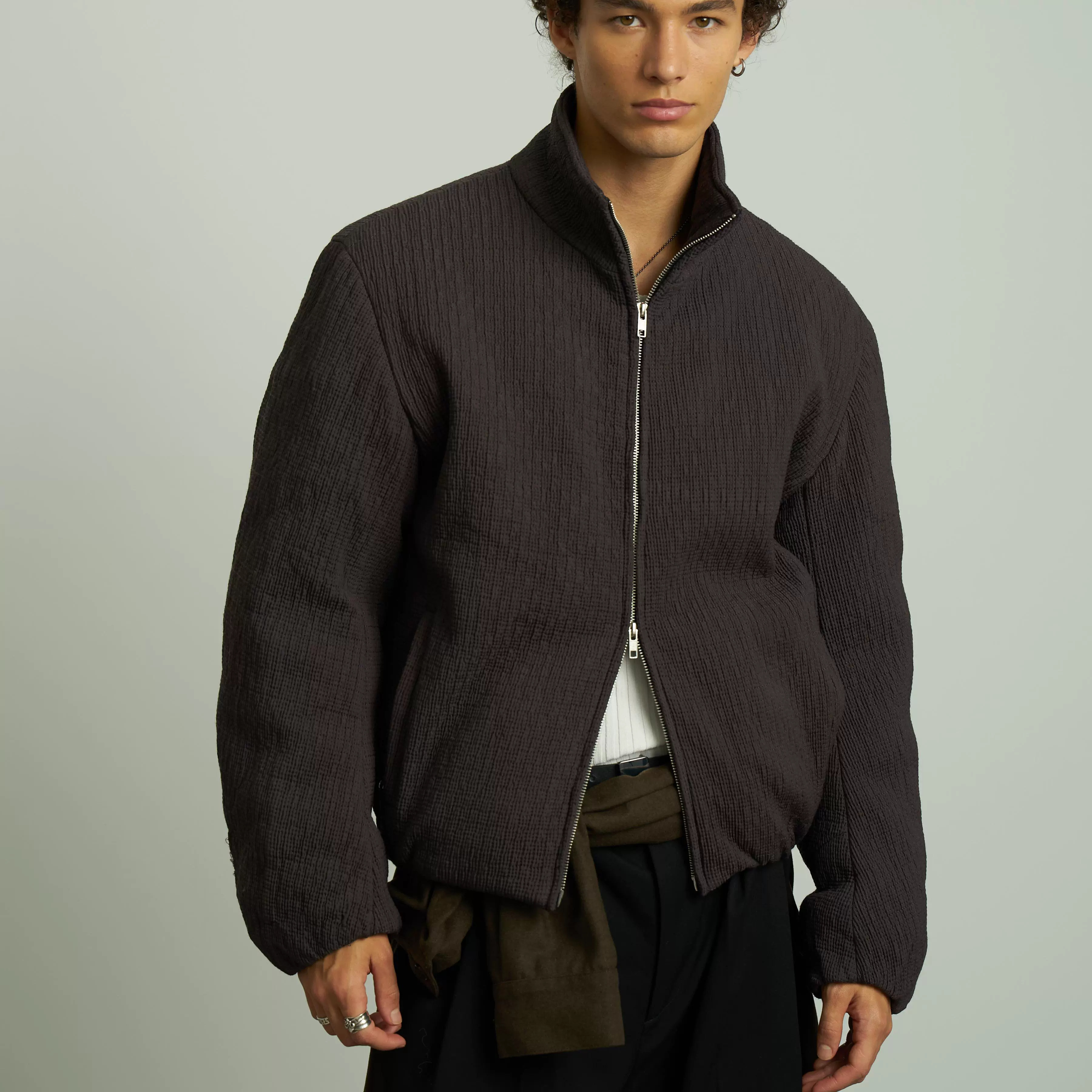 Textured Stand Collar Jacket