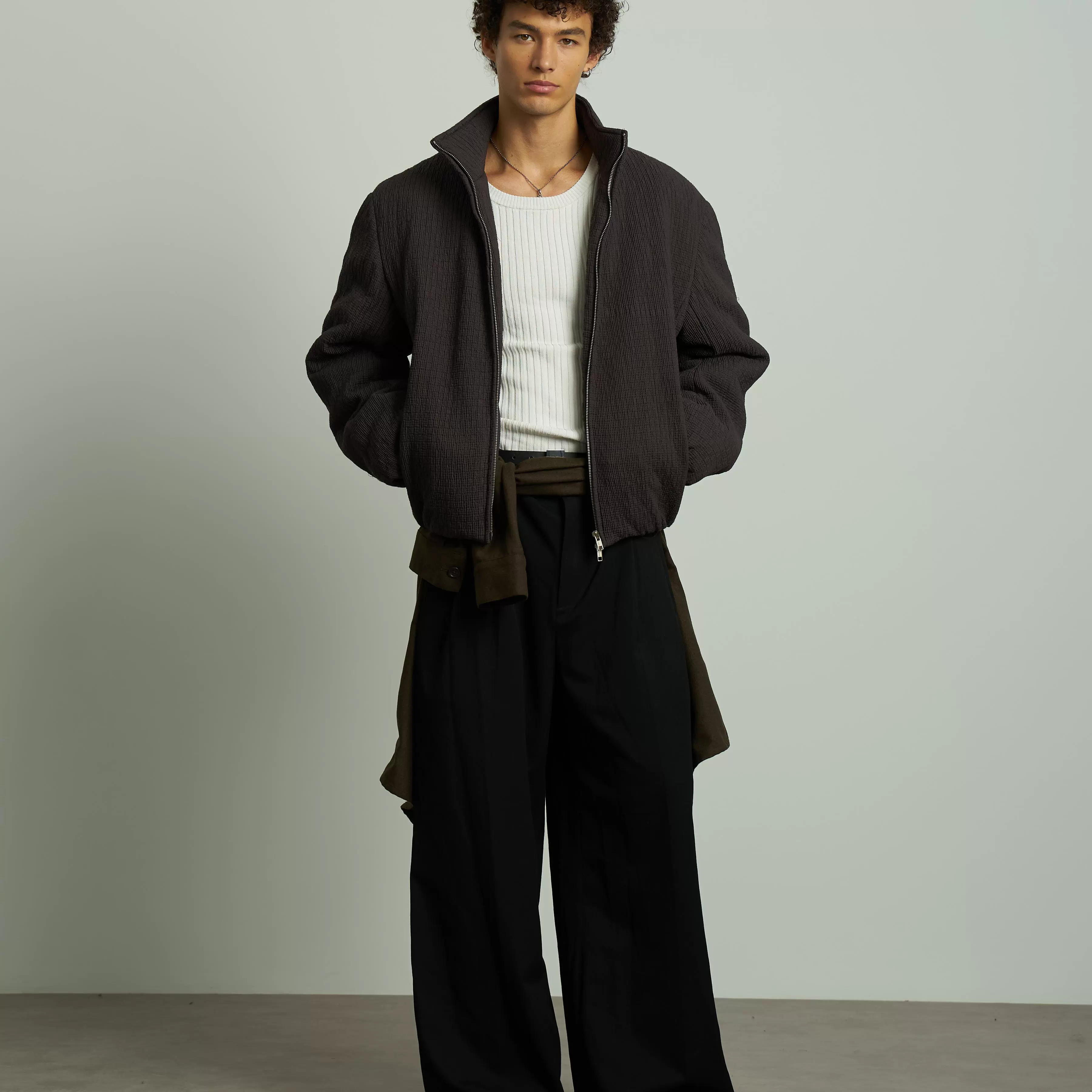 Textured Stand Collar Jacket - Image 2