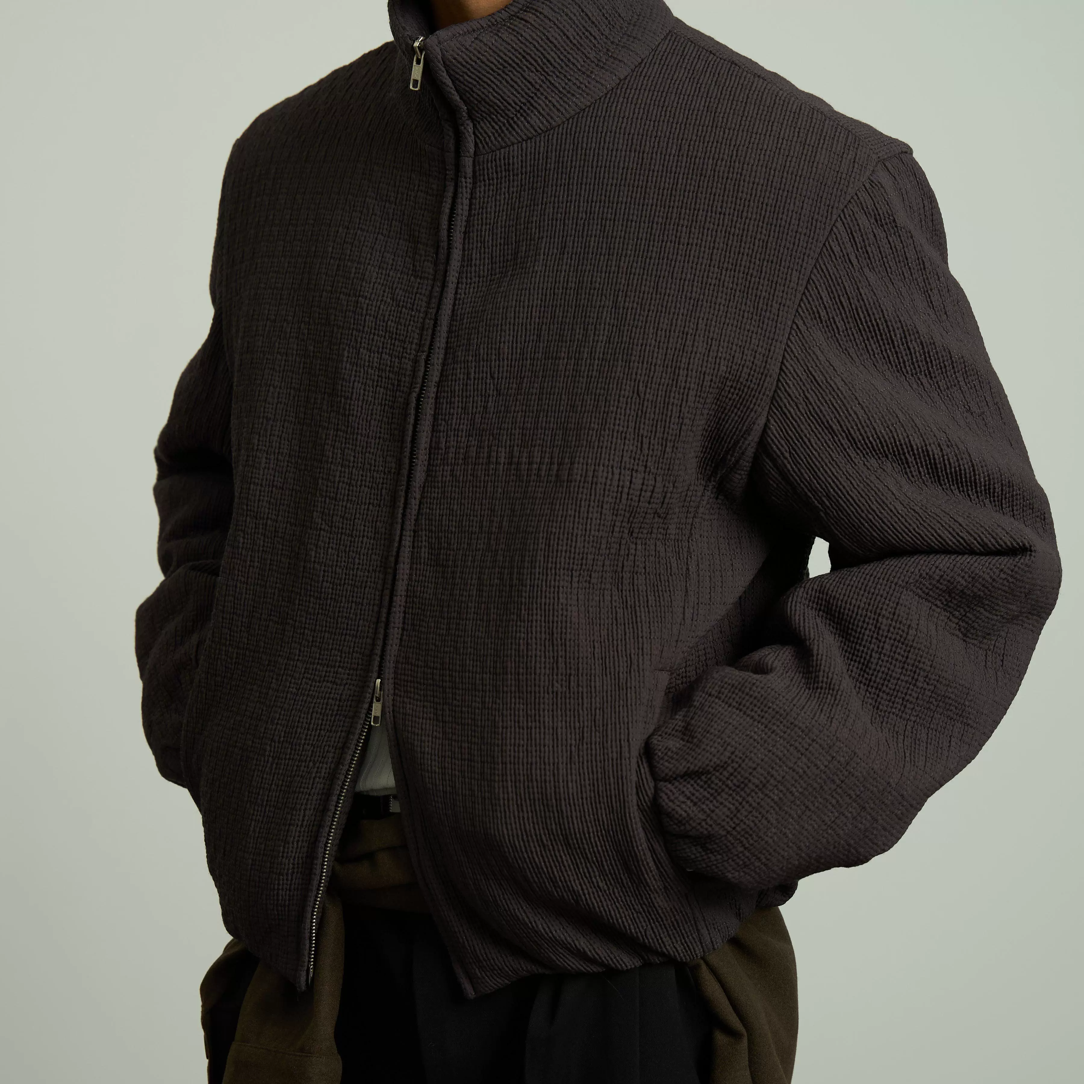 Textured Stand Collar Jacket - Image 4