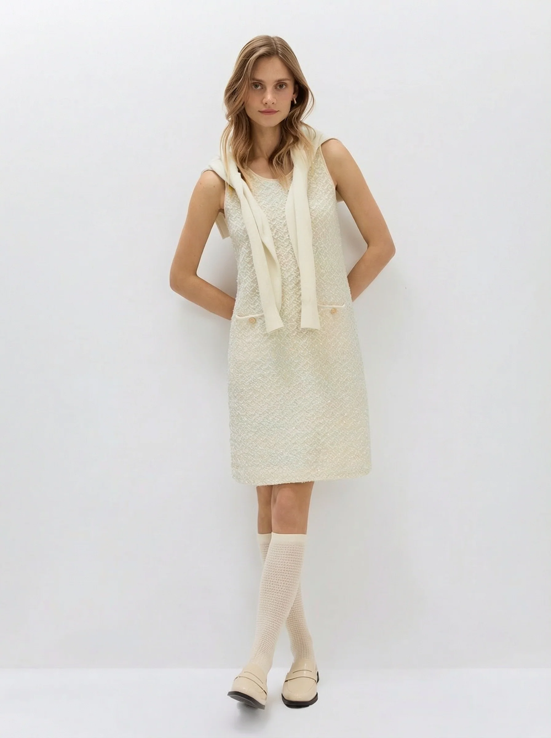 Textured Tweed Shift Dress - Image 5