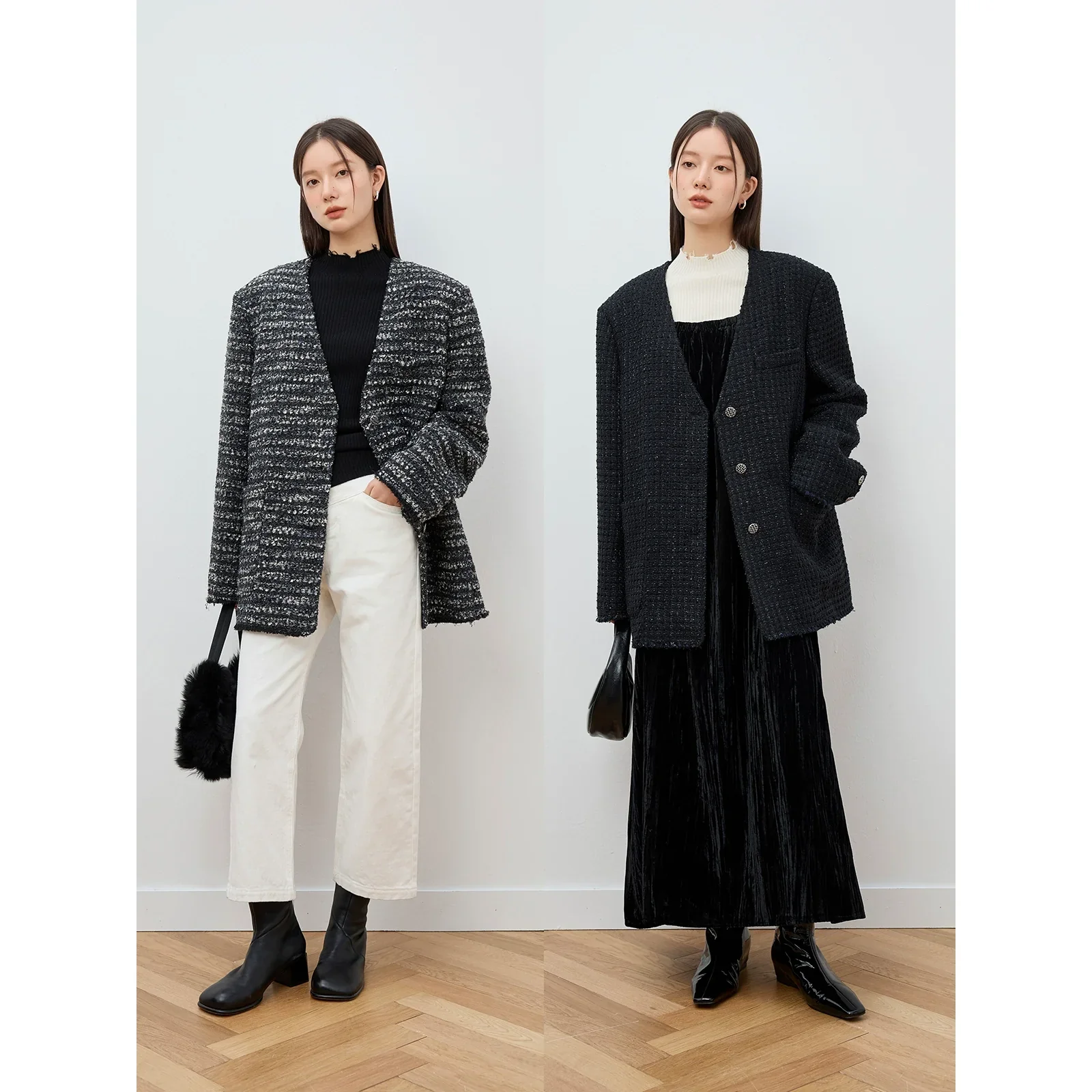 Textured Tweed V-Neck Jacket - Image 2