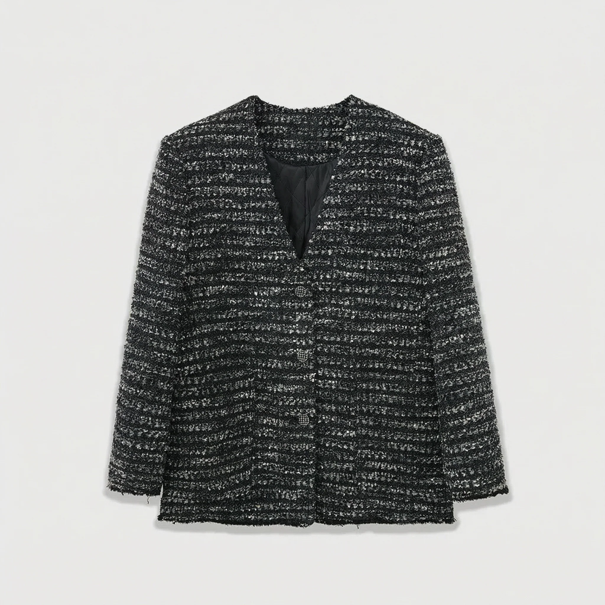 Textured Tweed V-Neck Jacket - Image 5