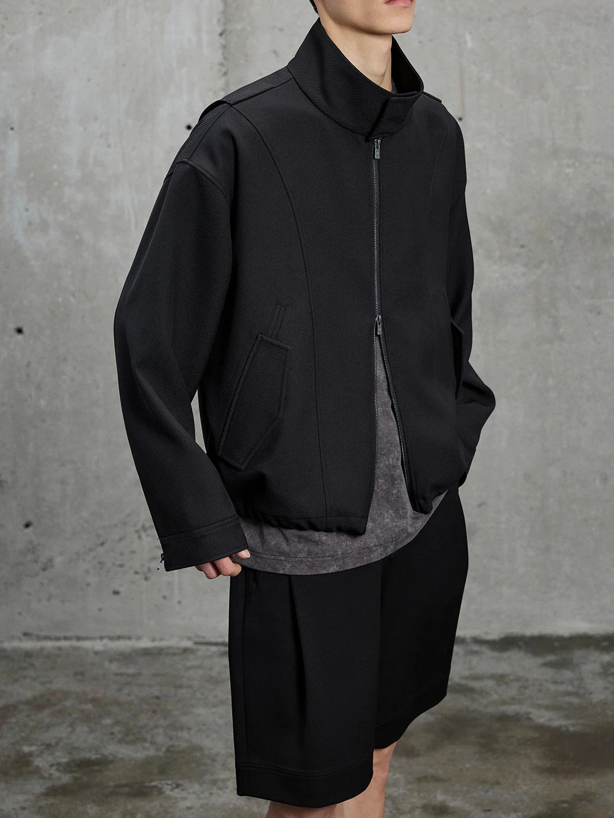 Textured Twill Funnel-Neck Jacket - Image 2