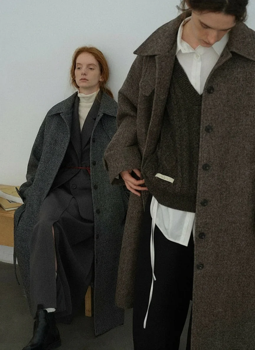 Textured Wool-Blend Belted Overcoat
