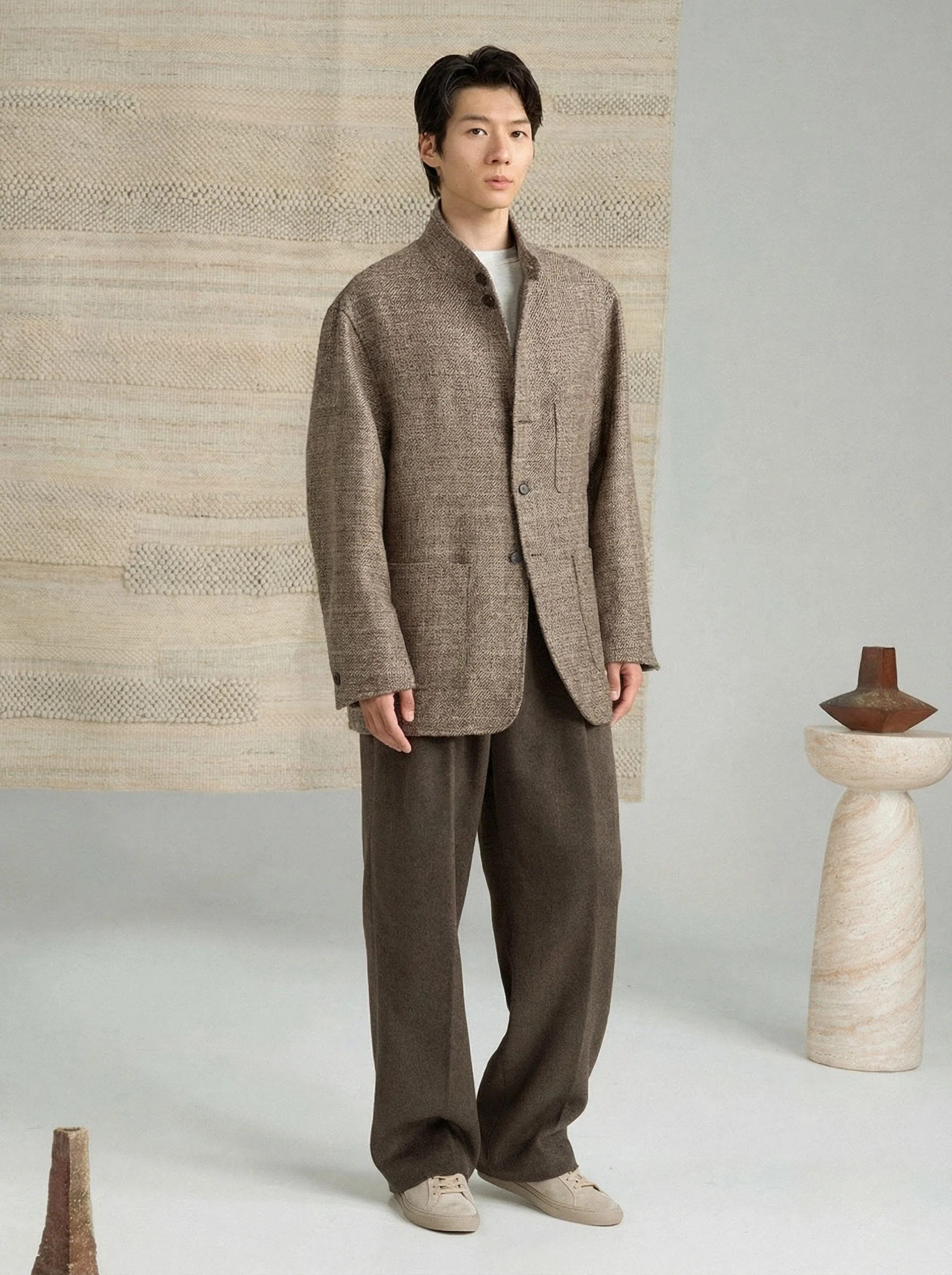 Textured Wool Stand-Collar Jacket - Image 2