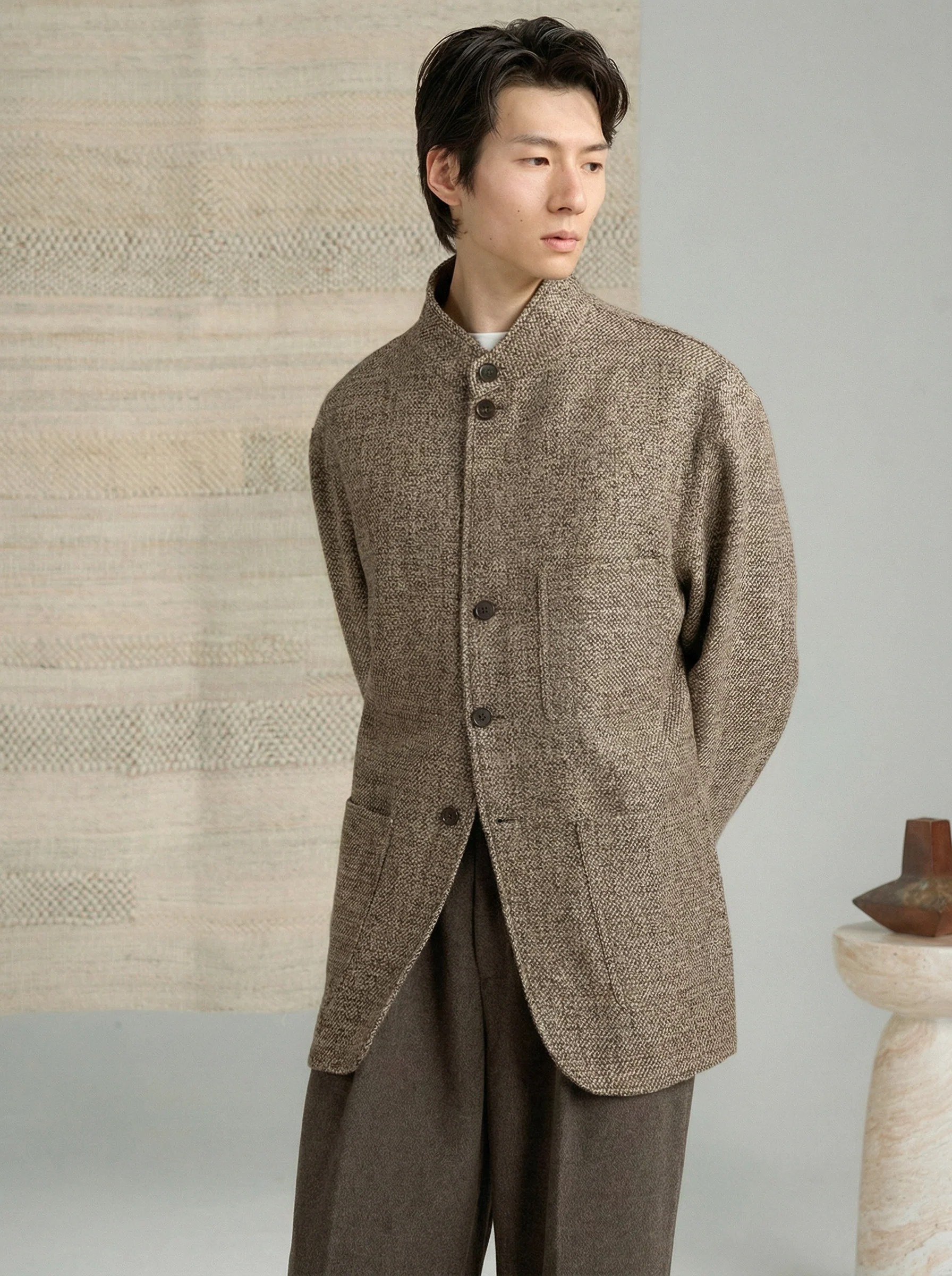 Textured Wool Stand-Collar Jacket - Image 3