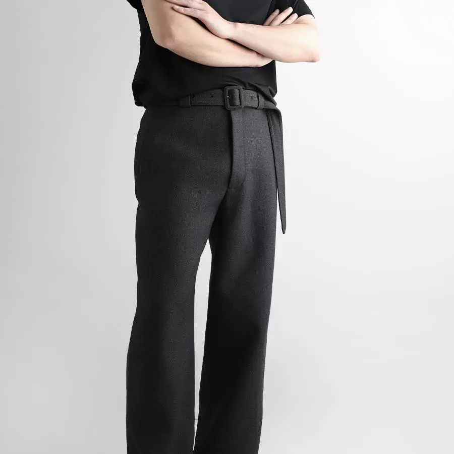Thickened Wool Belted Trousers - Image 3