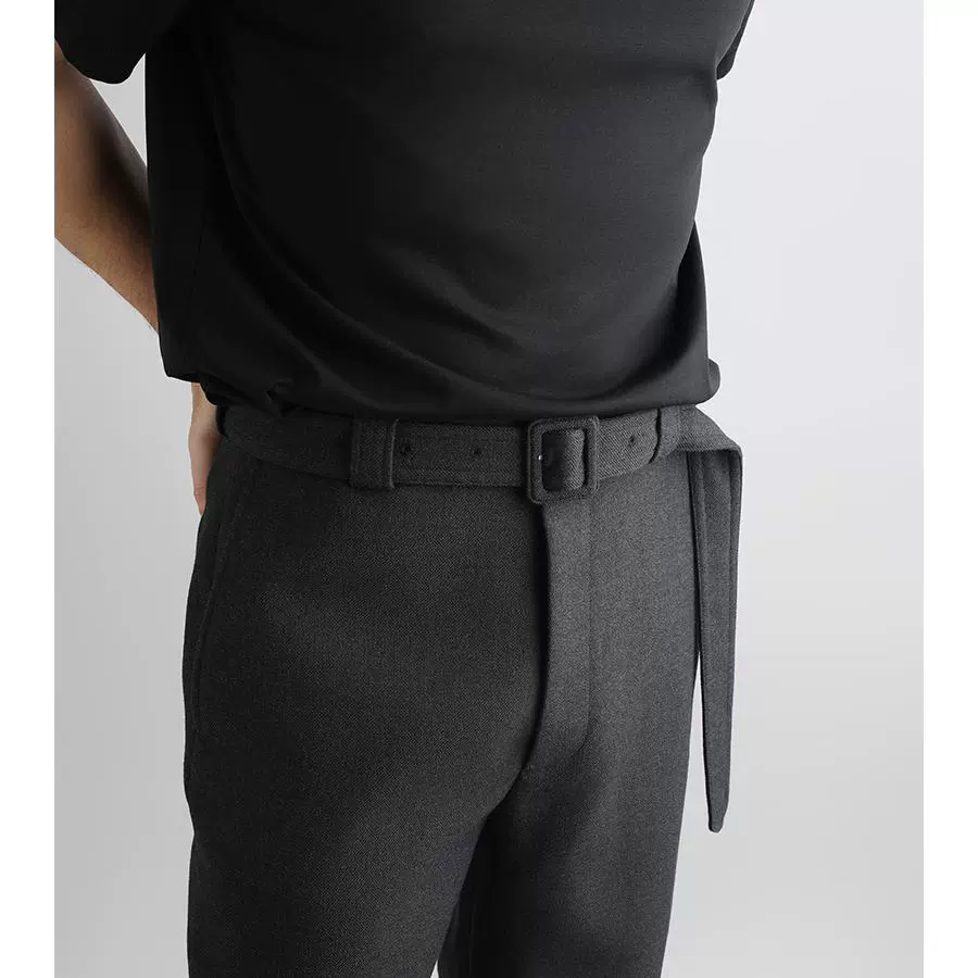 Thickened Wool Belted Trousers - Image 5