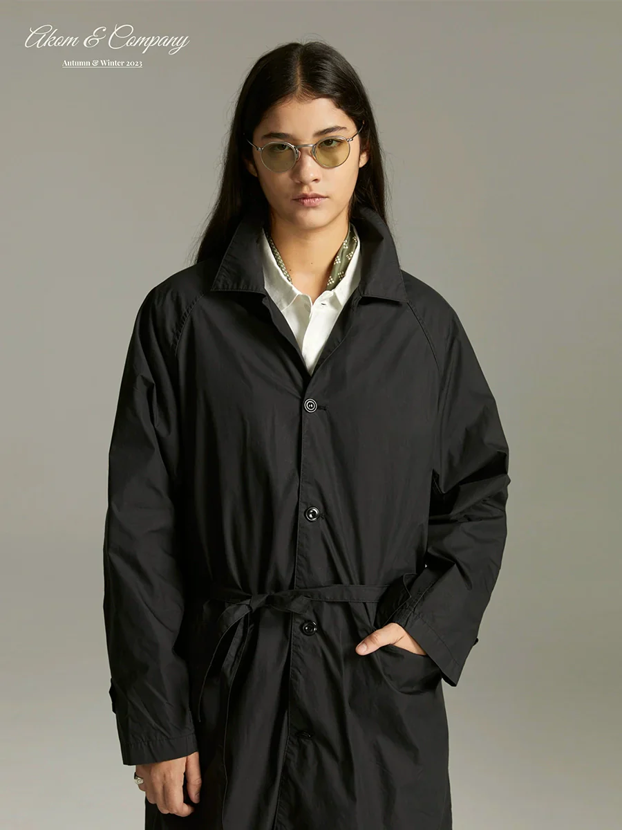 Thin Wax Coated Lace-Up Long Trench Coat - Image 2