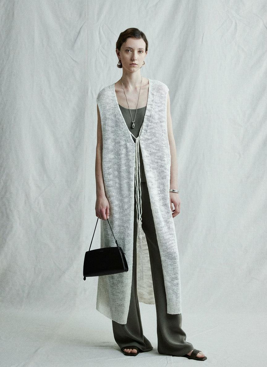 Tie-Front Open-Knit Long Vest