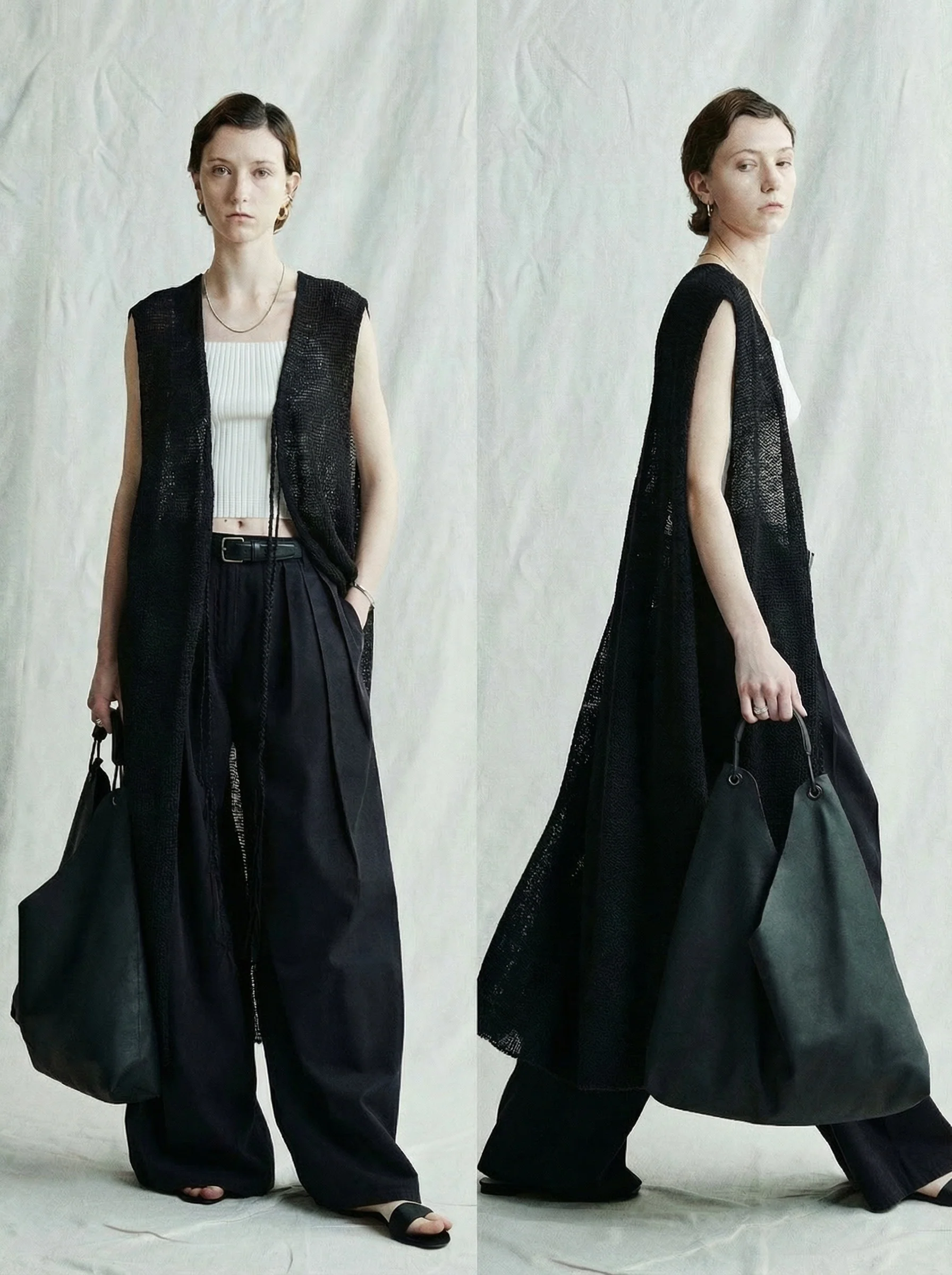 Tie-Front Open-Knit Long Vest - Image 2