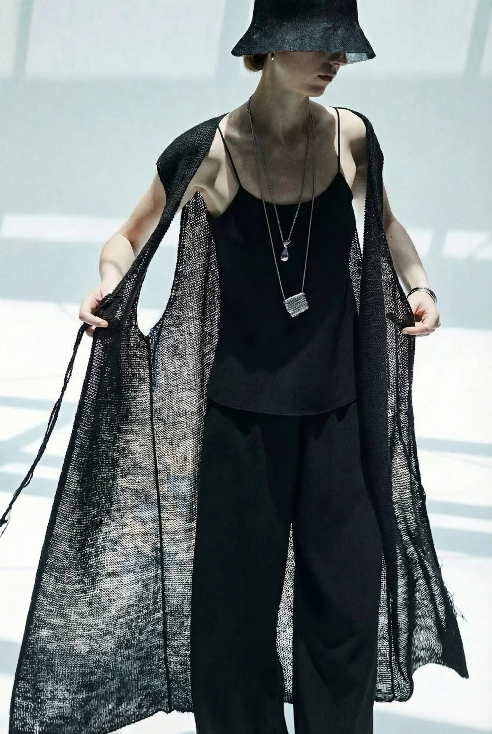 Tie-Front Open-Knit Long Vest - Image 3