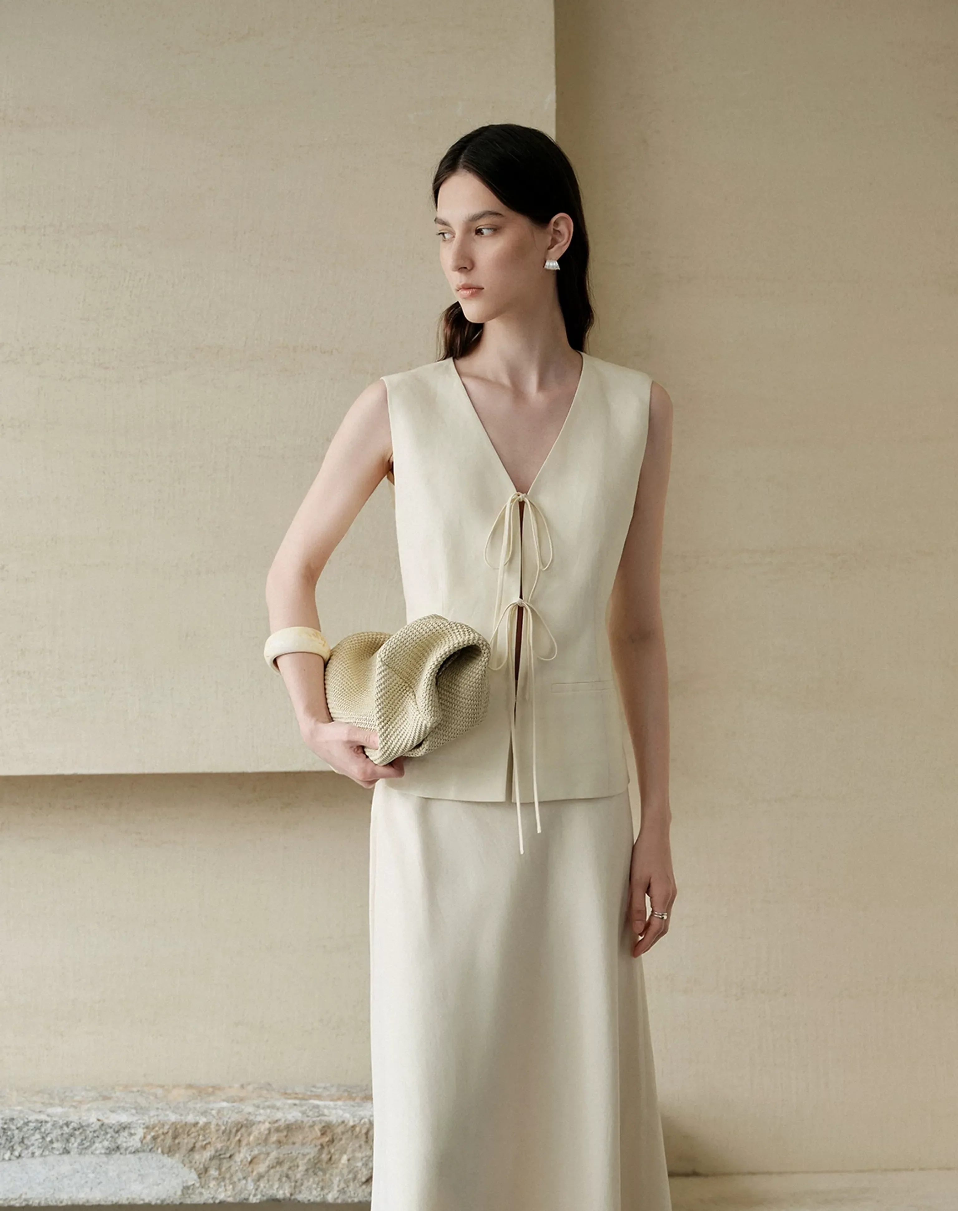 Tie-Front Vest & Fishtail Skirt Set