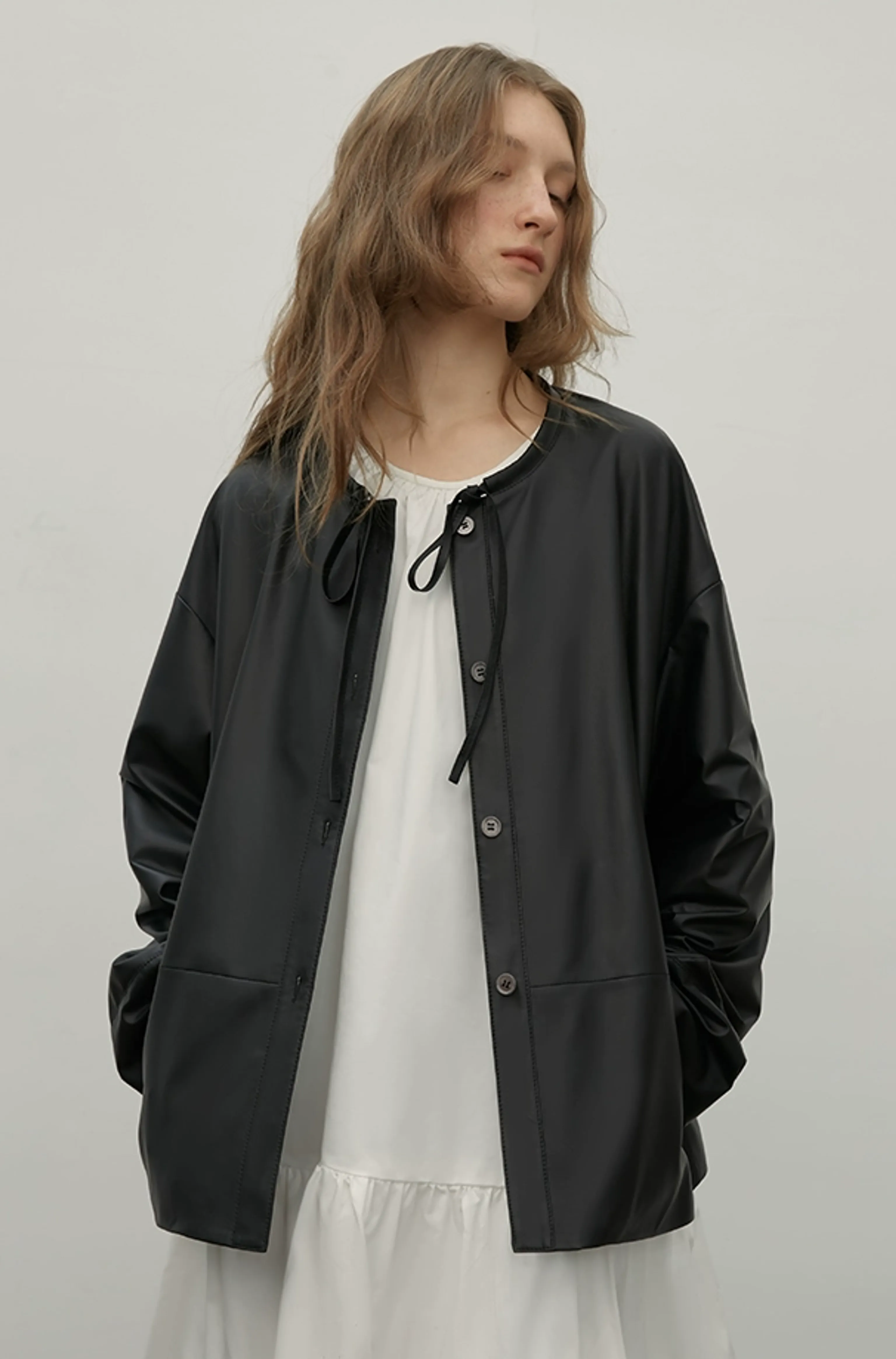 Tie-Neck Coated Lambskin Jacket - Image 2
