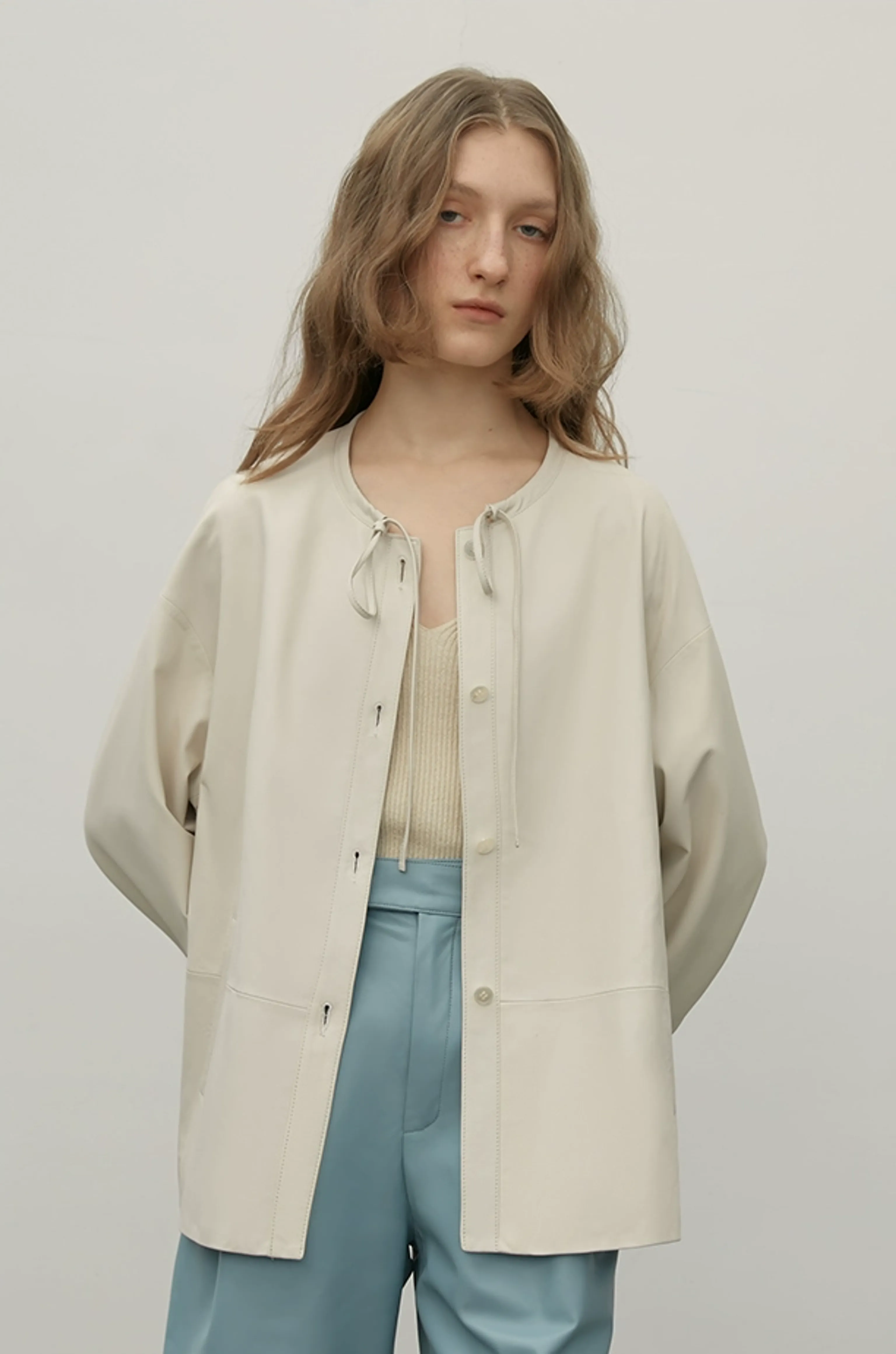 Tie-Neck Coated Lambskin Jacket - Image 4