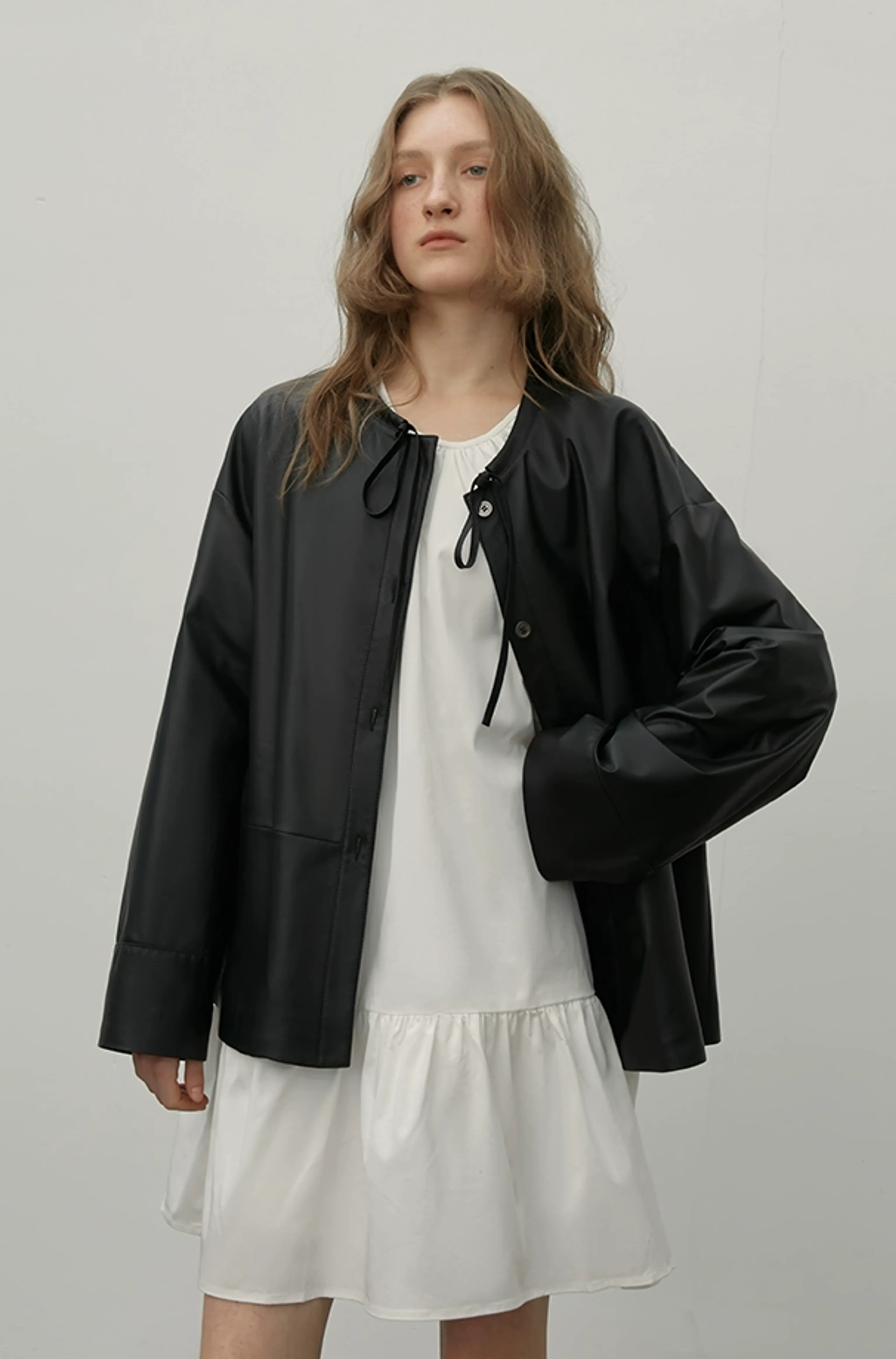 Tie-Neck Coated Lambskin Jacket - Image 5