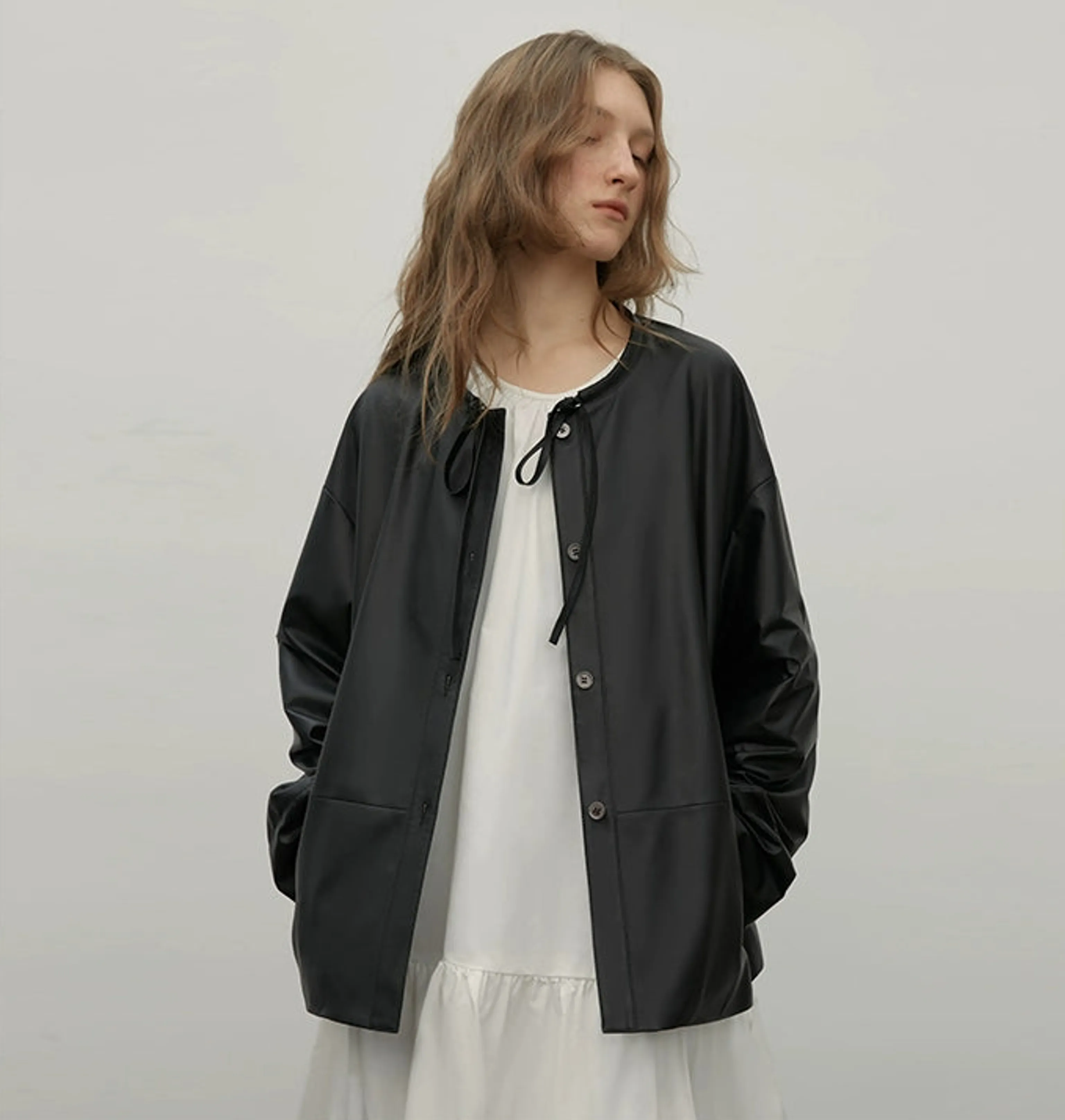 Tie-Neck Coated Lambskin Jacket - Image 7
